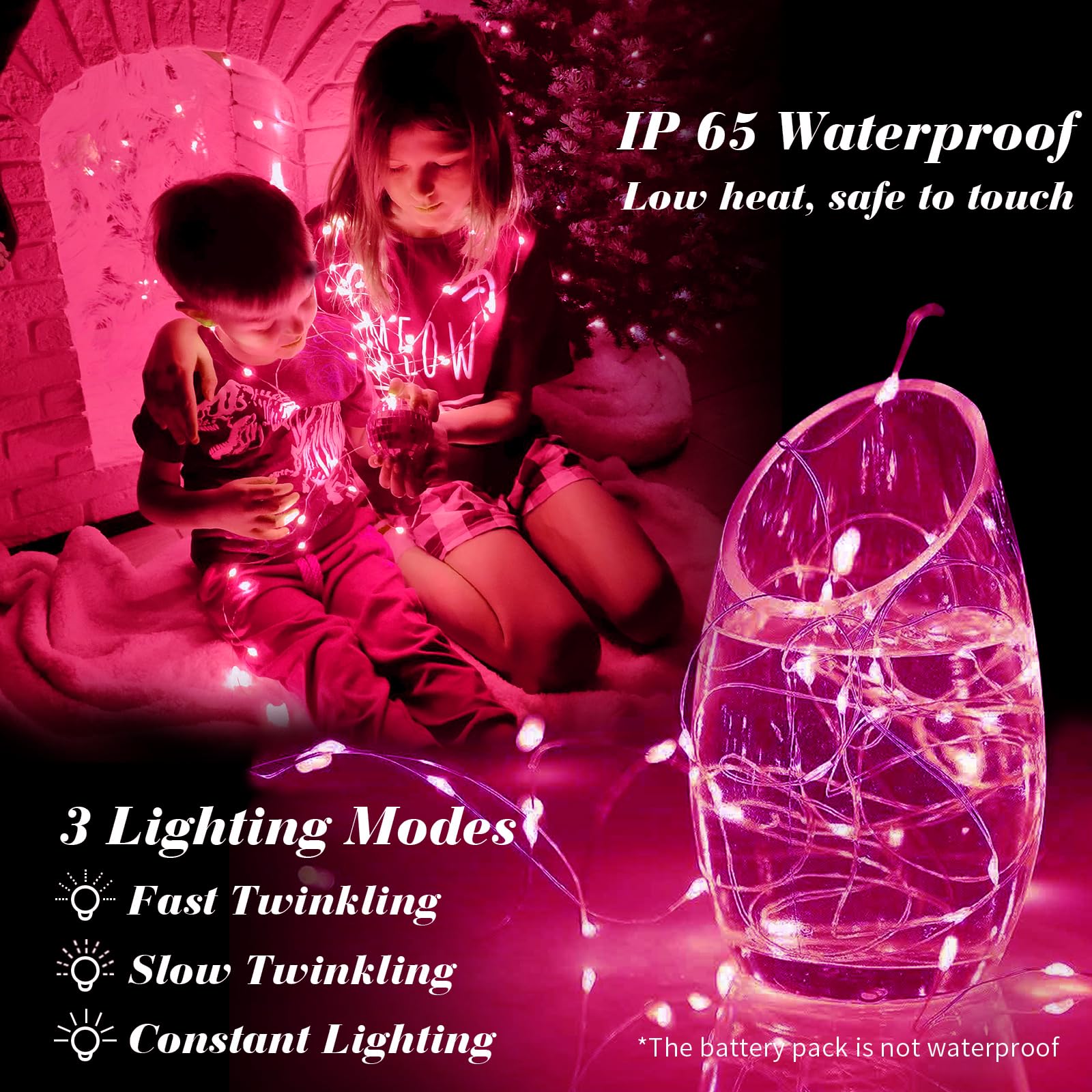 ZGWJ Fairy Lights 50 Pack, 7ft 20 Mini LED String Lights, Battery Operated, Pink, Model D2-2MXD, 3 Modes for Parties & Decor
