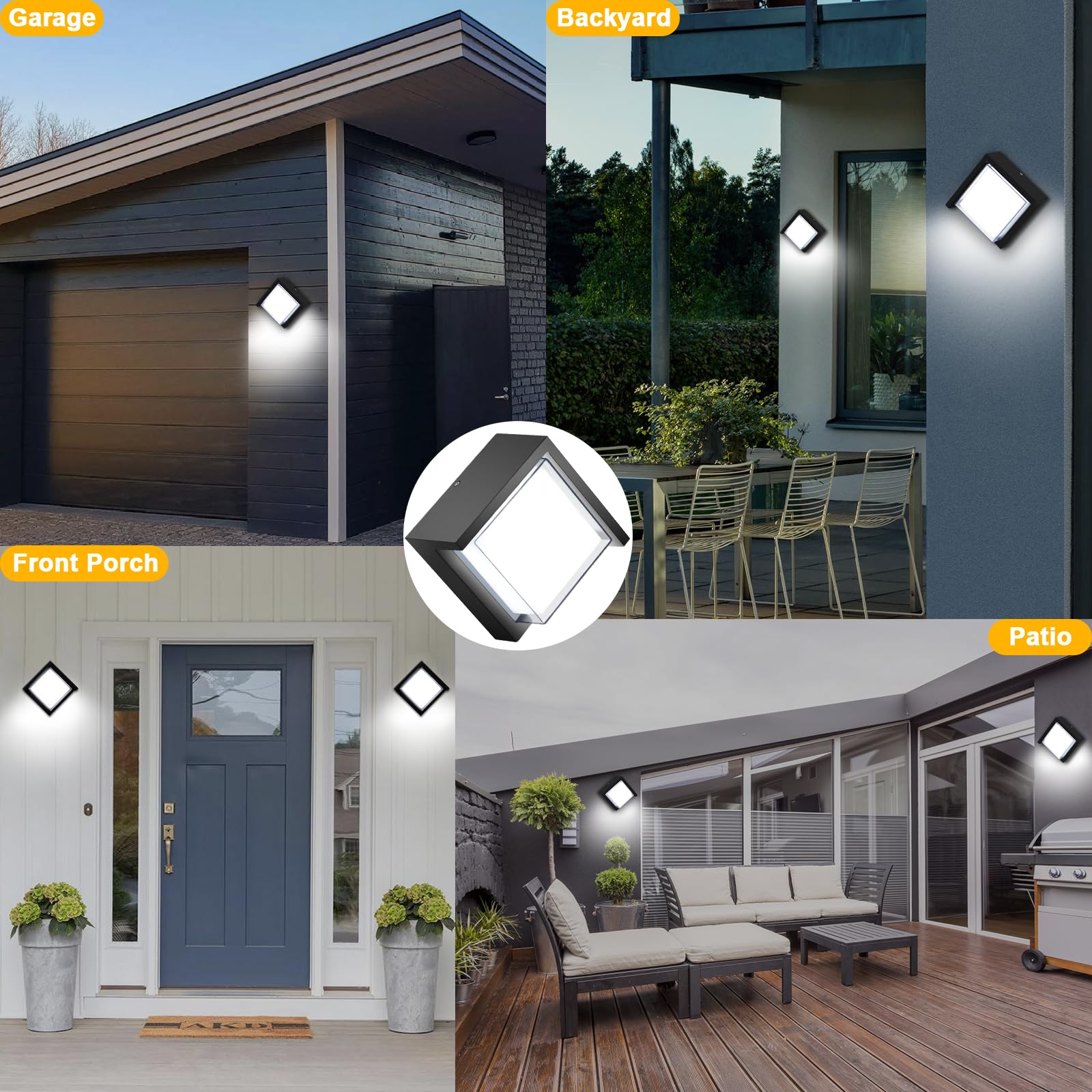 Tomourd Outdoor Wall Light  6000K Daylight Small Anti Rust Exterior Wall Lighting Fixtures  Black Square Wall Mount 12W Led Porch Lights For House With Waterproof For Front Porch  Garage  Patio