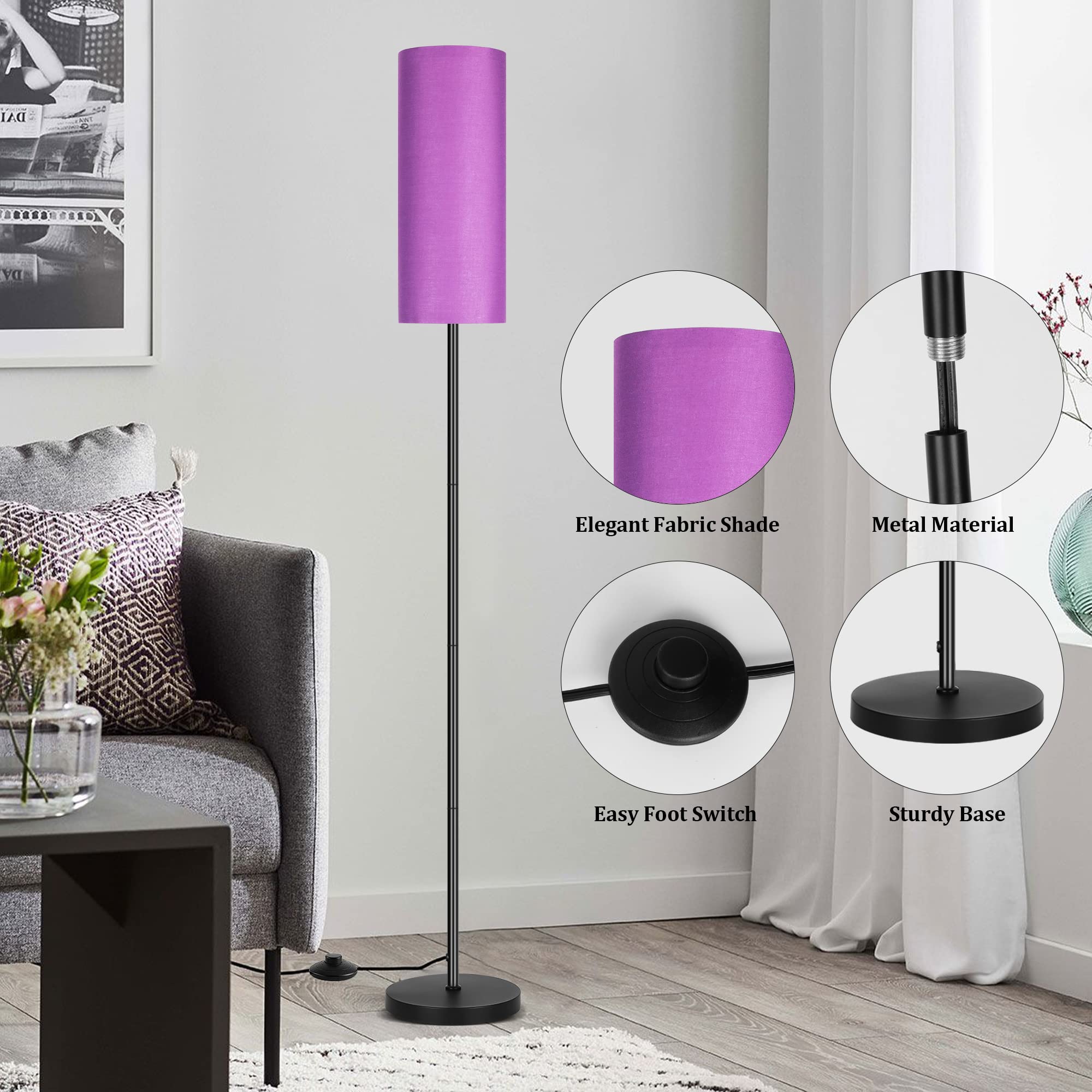 Partphoner Floor Lamp For Living Room, Modern Standing Lamps With Lampshade, Minimalist Tall Lamp With Foot Switch For Living Ro