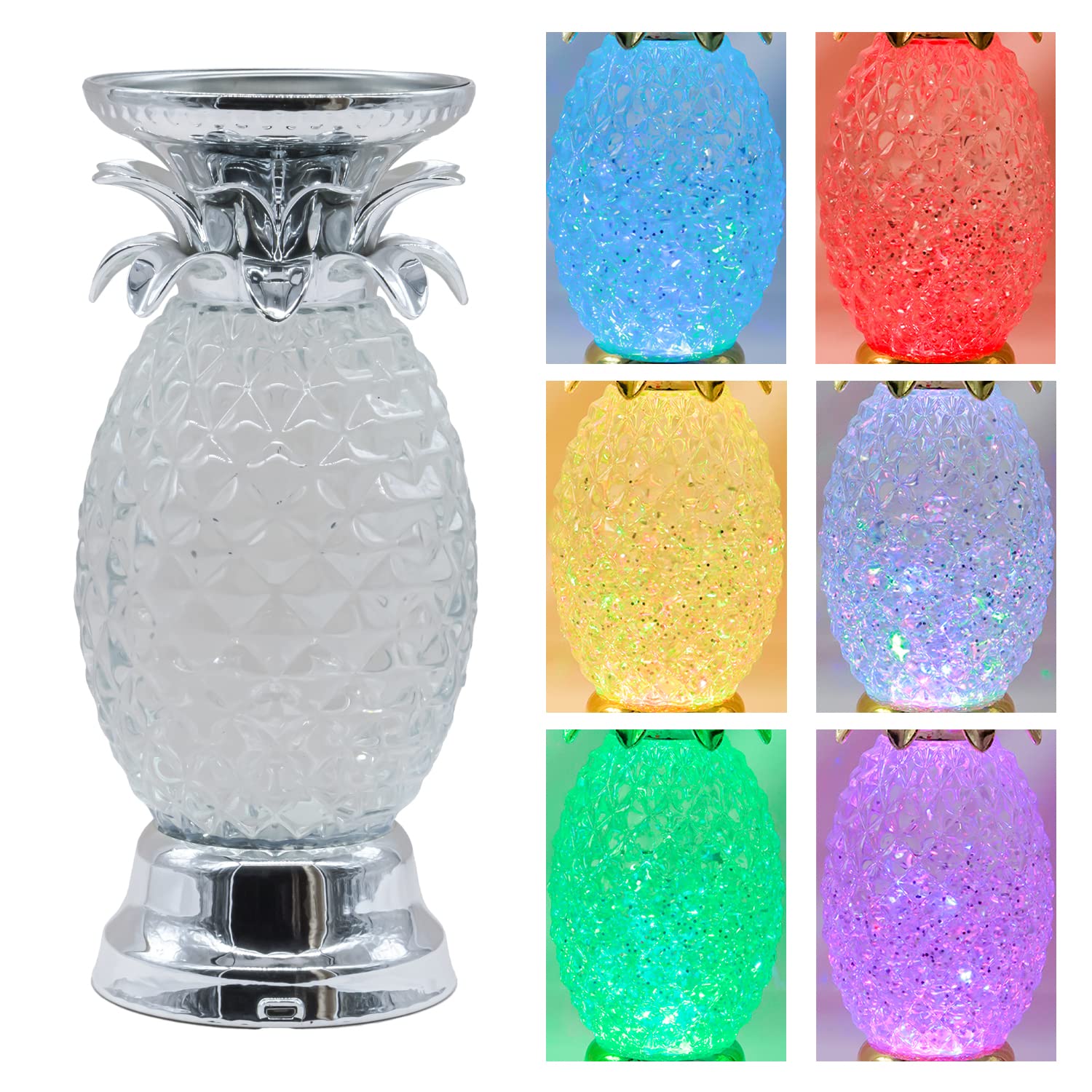 Yakii 9.5&quot; Pineapple Led Color Changing Lava Lamp - Silver, Battery/Usb Operated Table Decoration