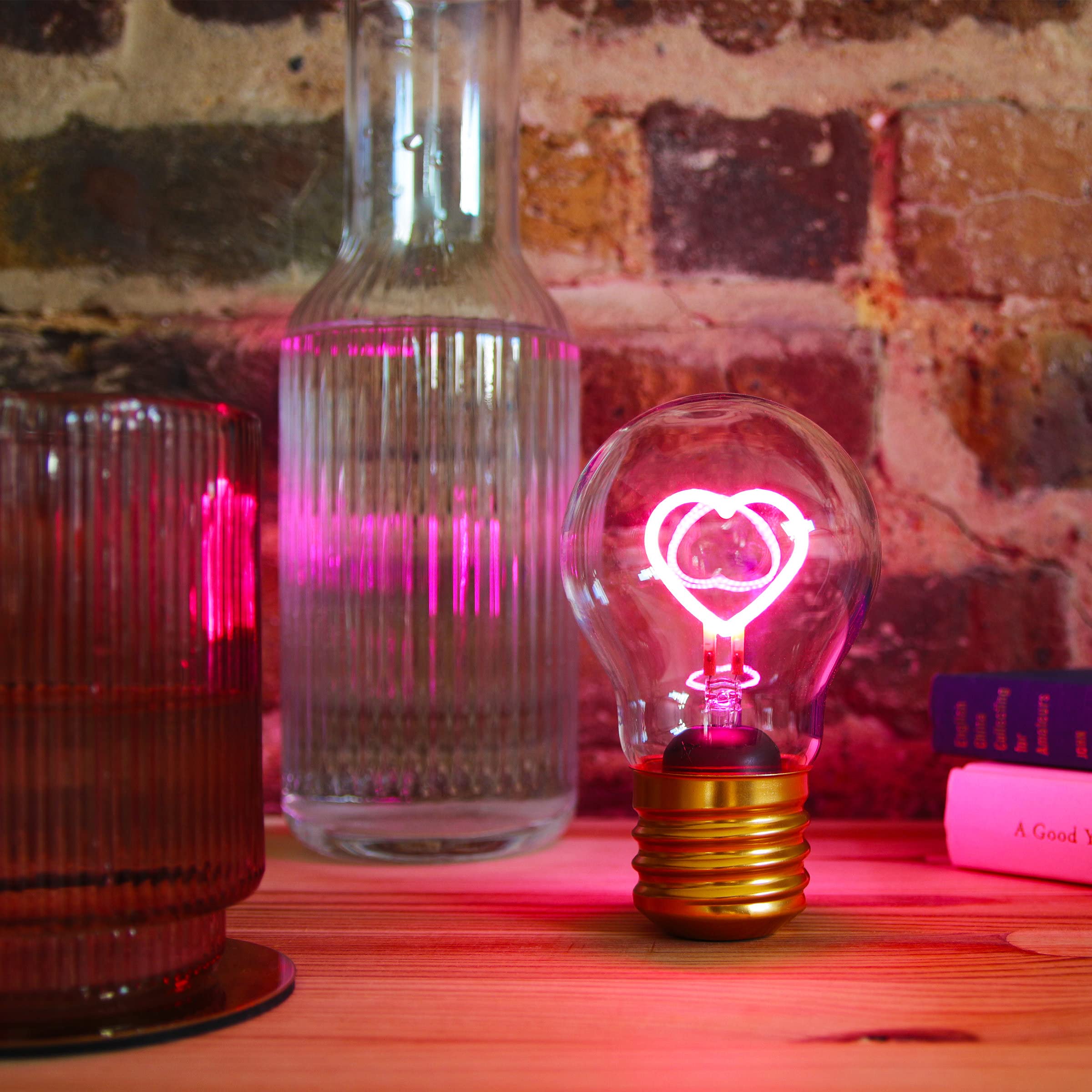 Suck UK Heart Neon Light Lamp | Pink Rechargeable Table Lamp | Touch Control | Glass | 1 Count | Romantic Bedroom Decor