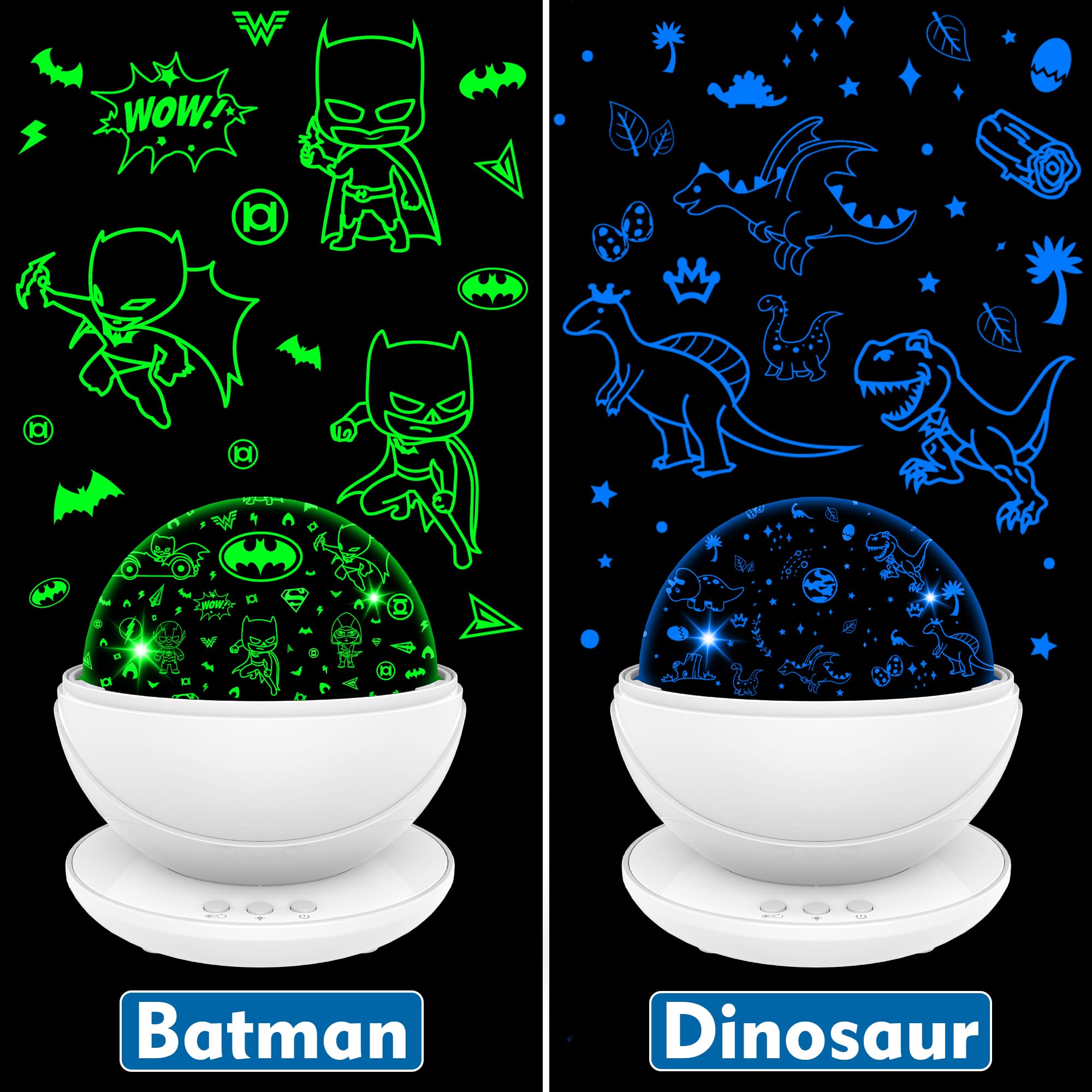 Vanshinieer Batman Dinosaur Night Light Projector For Kids Boys, 360 Degree Rotation Baby Night Lights, 15 Mode Color Changing, Christmas Birthday Gift Toys For 3-8 Year Old Girls Boys