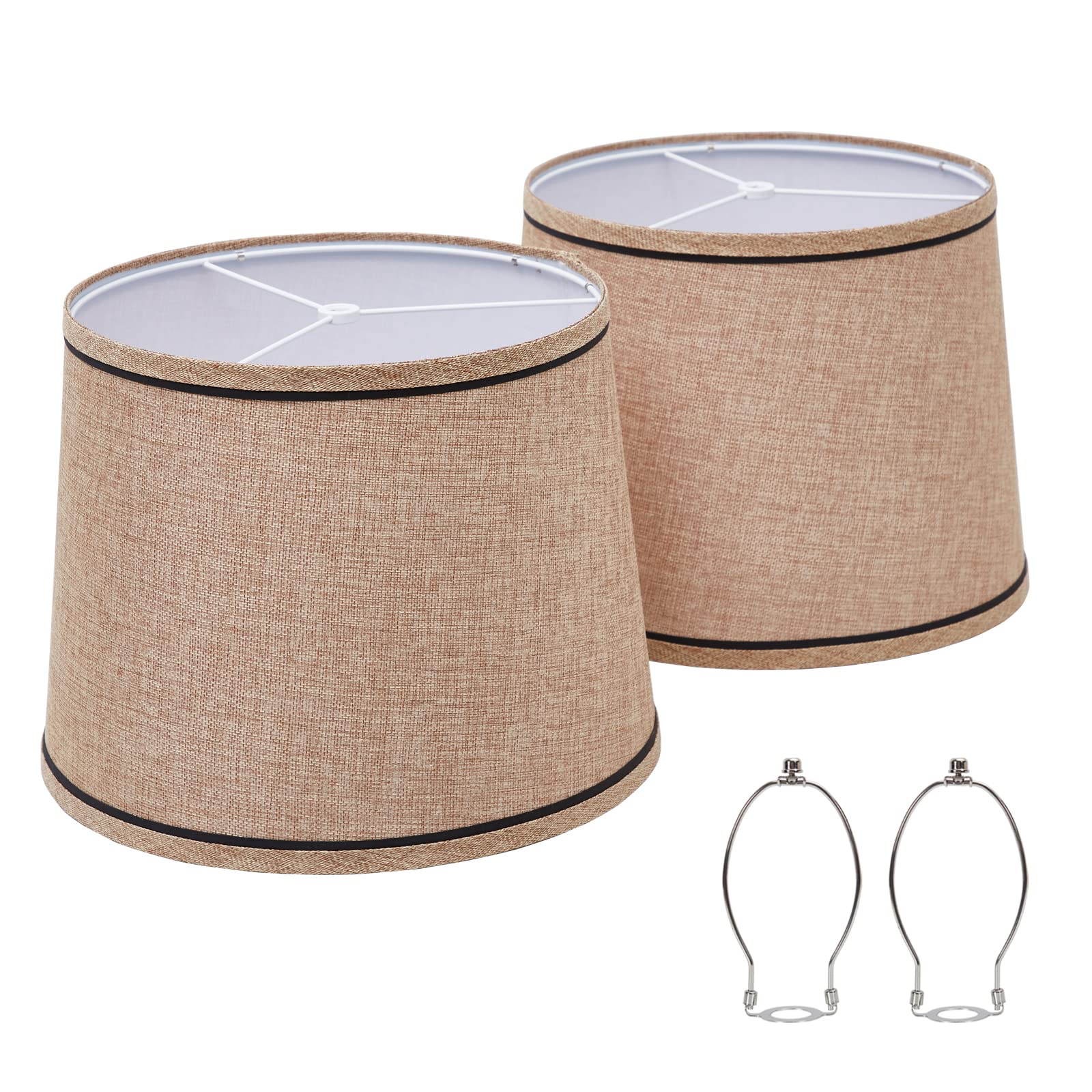 Luvkczc Lampshades Set of 2, Fabric, 13in Top x 11in Bottom x 10in High, Brown, Model Lampshades-002A, Spider