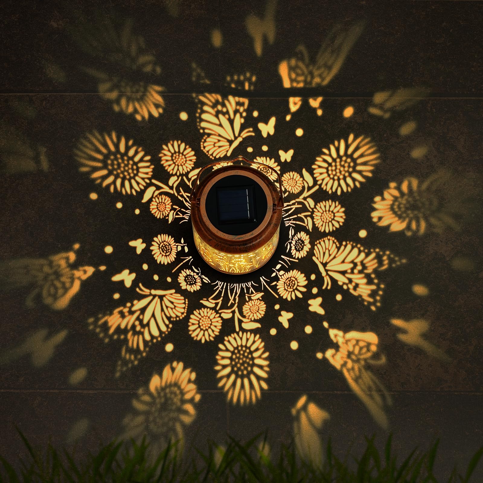 AMWGIMI Sunflower Solar Lanterns Outdoor LED Lights, Waterproof Metal, Butterfly Design, Model HDDL-01