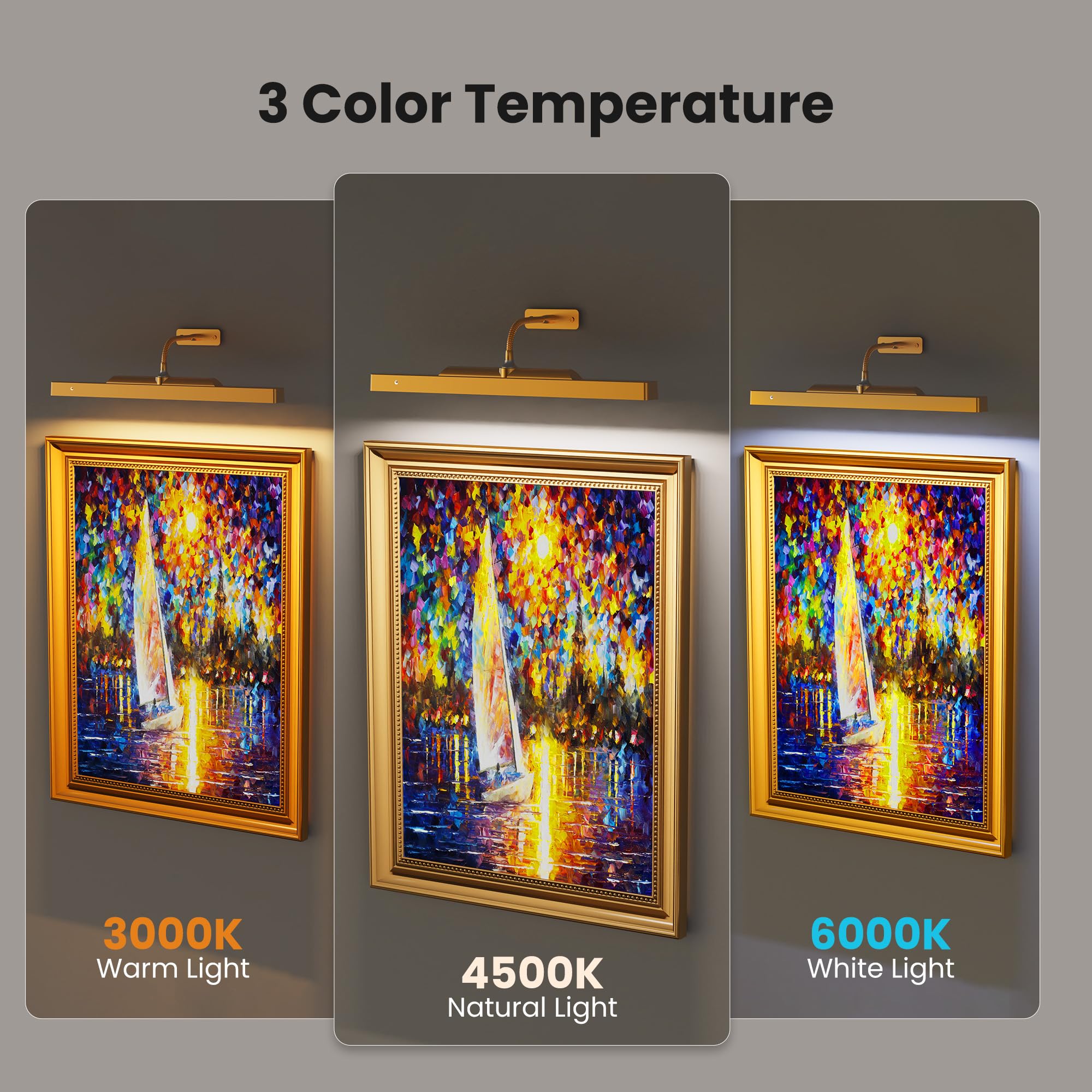 Craftersmark Picture Light, 16in Gold Battery Operated Art Light with Remote, Timer, Dimmable for discomfort-reducingtings and Photos