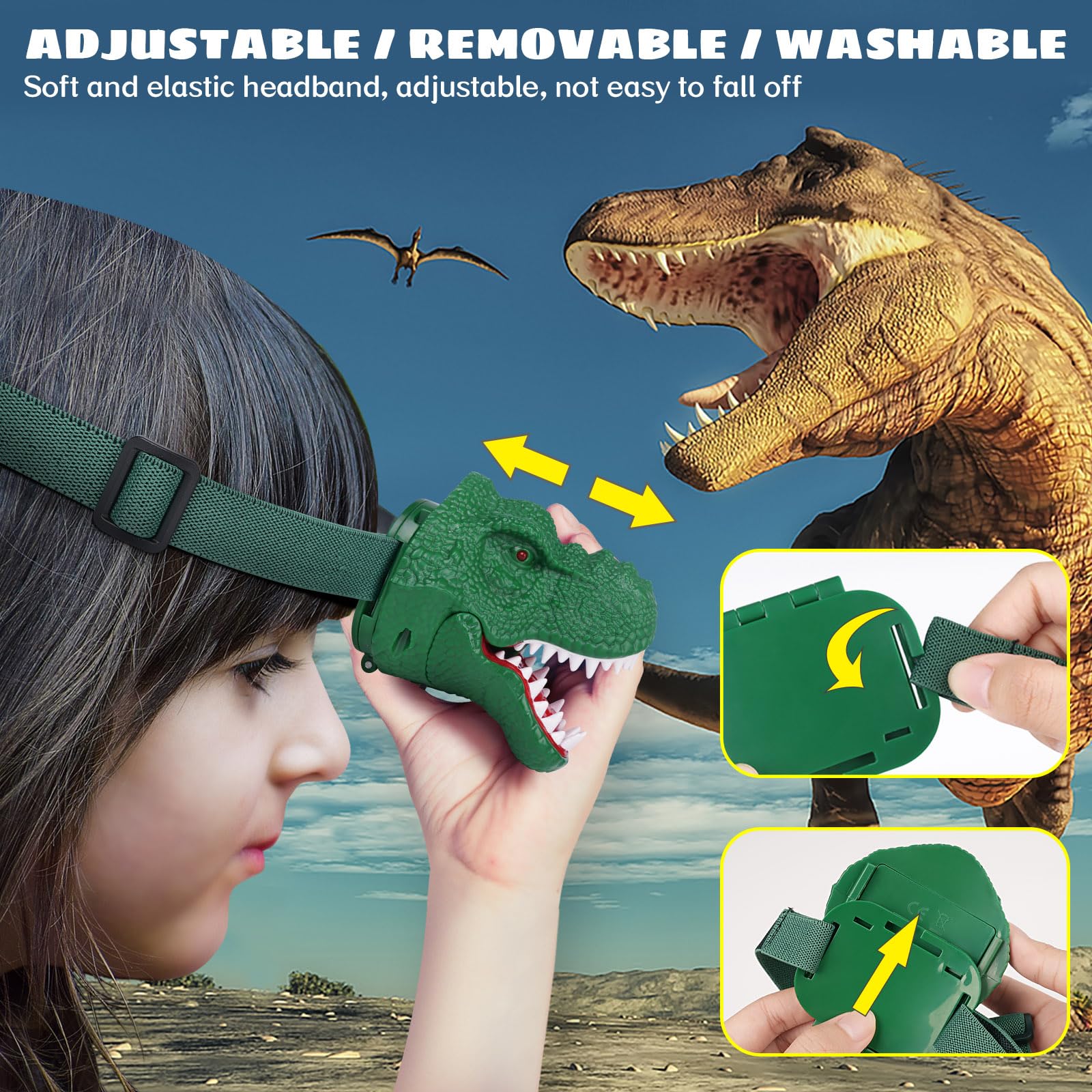 Dysaim Dinosaur Headlamp For Kids Flashlight Outdoor Camping Gear Led Reading Head Lamp, Hiking Accessories Headlight For Kids O