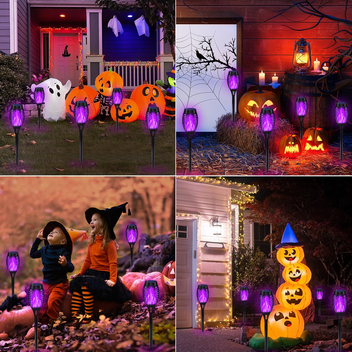 Miusikit 16Pack Solar Halloween Lights  Purple Solar Powered Outdoor Lights With Flickering Flame For Garden Decorations  Scary Outdoor Lighting  Luces Solares Para Exteriores For Halloween Decor Yard