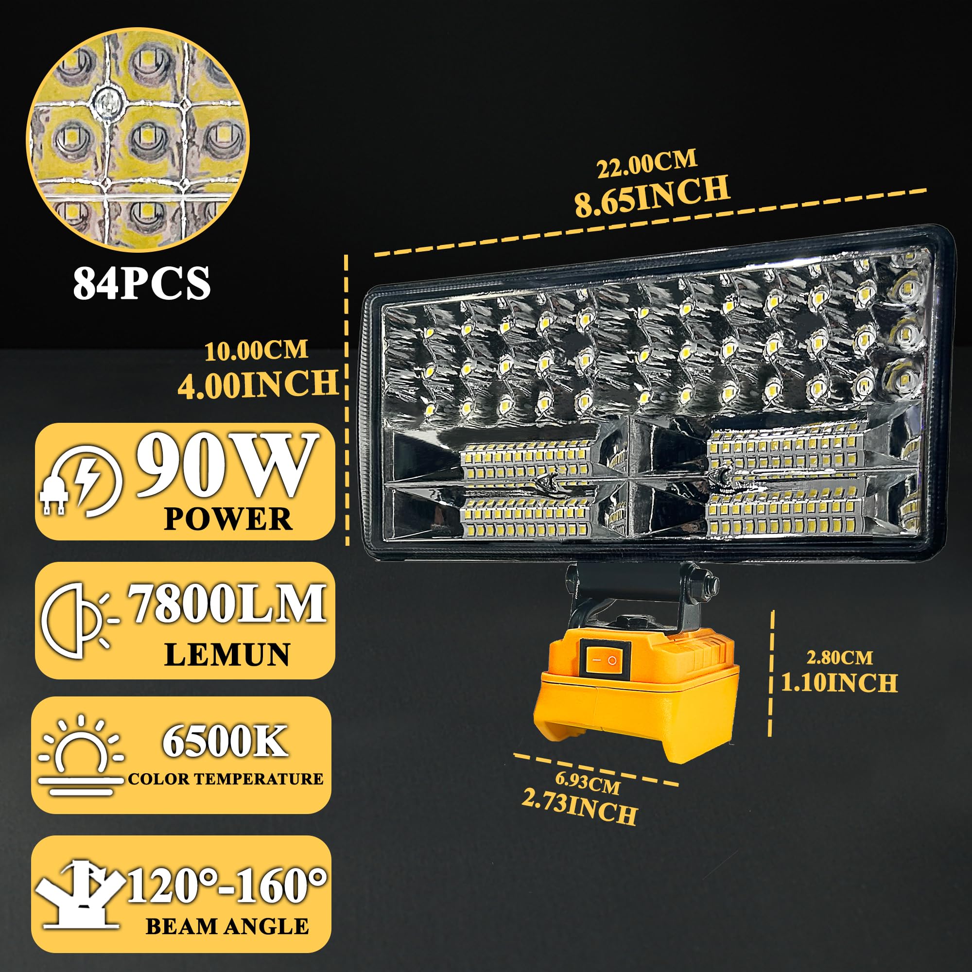 L1Nxixi Cordless 20V Max Led Work Light For Dewalt 20V Battery,90W 7800Lm Led Wide Beam Flood Light With Two Usb Charging Port Led Light For Emergency,Workshop,Garage.(No Battery)