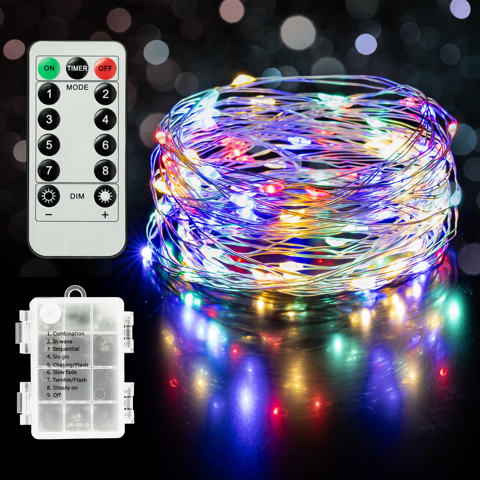 Twinkle Star Christmas Fairy Lights, 33ft 100 LED, Waterproof Silver Wire, Remote Control, Multicolor, Model TW-B3399