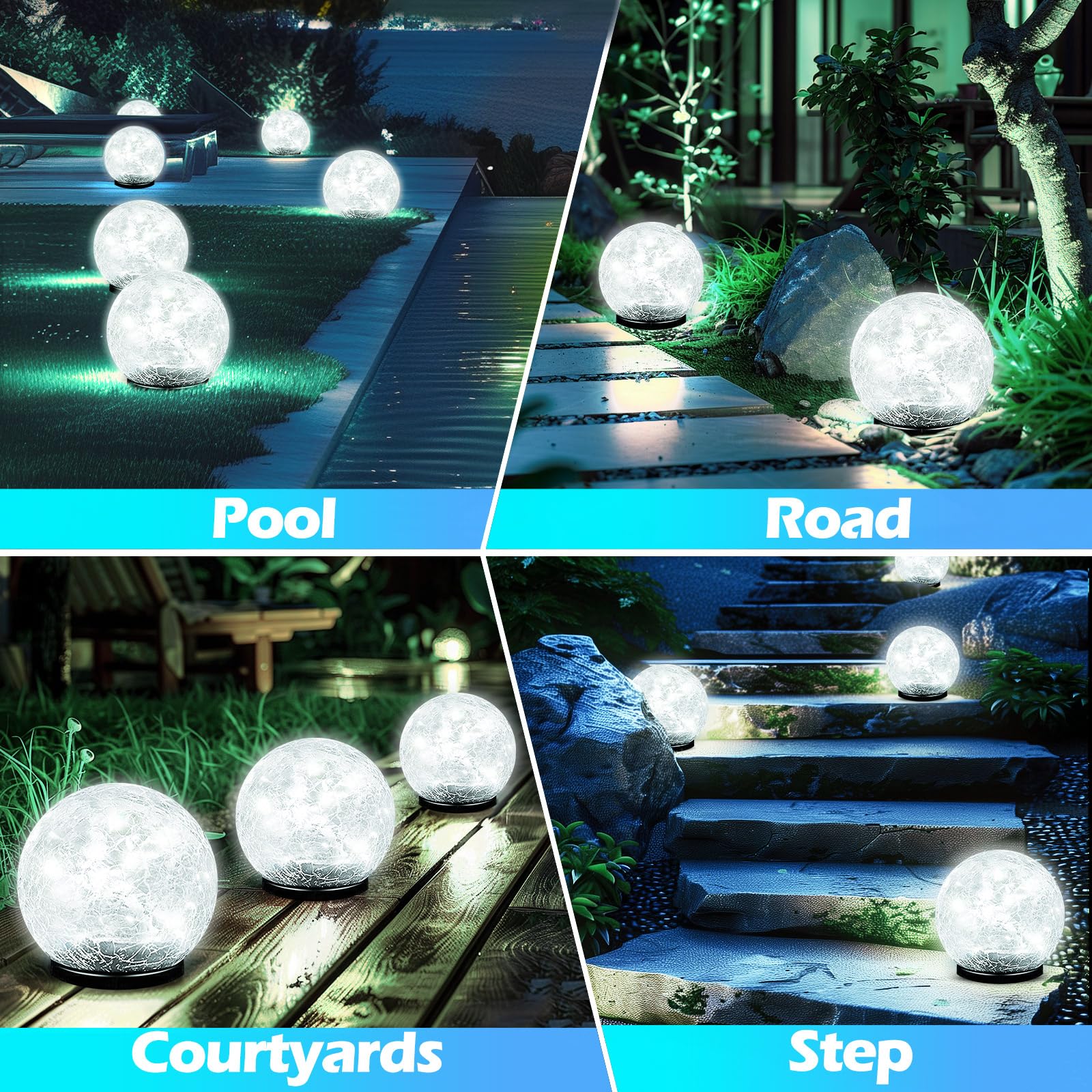 Coroor Garden Solar Ball Lights - 50 Led  ed Glass Globe, Waterproof, 4.7 White, 2 Pack For Outdoor Pathway & Lawn Decor