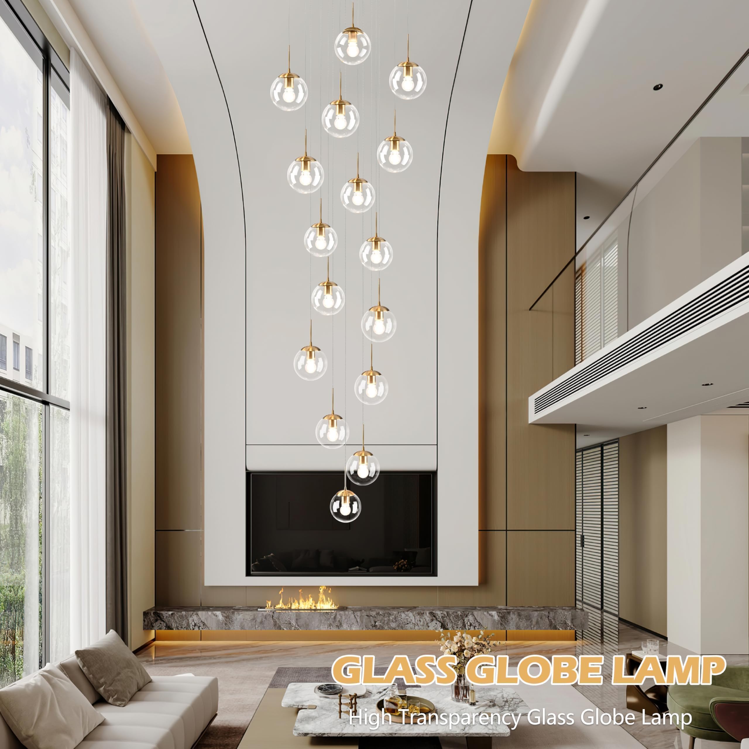 Koko&Yukina 16-Light Gold Mid Century Modern Chandelier For Living Room Staircase Chandelier For Entryway Clear Globe Glass Chan