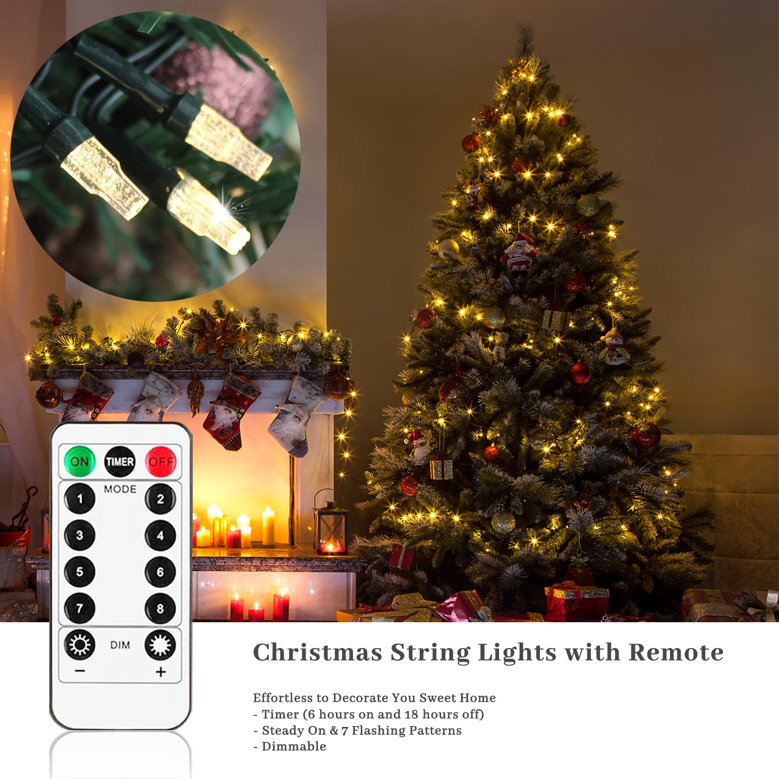 Elavika 2 Pack 20ft Battery Operated Christmas Lights with Remote, 50 LED String Lights with 8 Modes, Timer, Waterproof Fairy Li