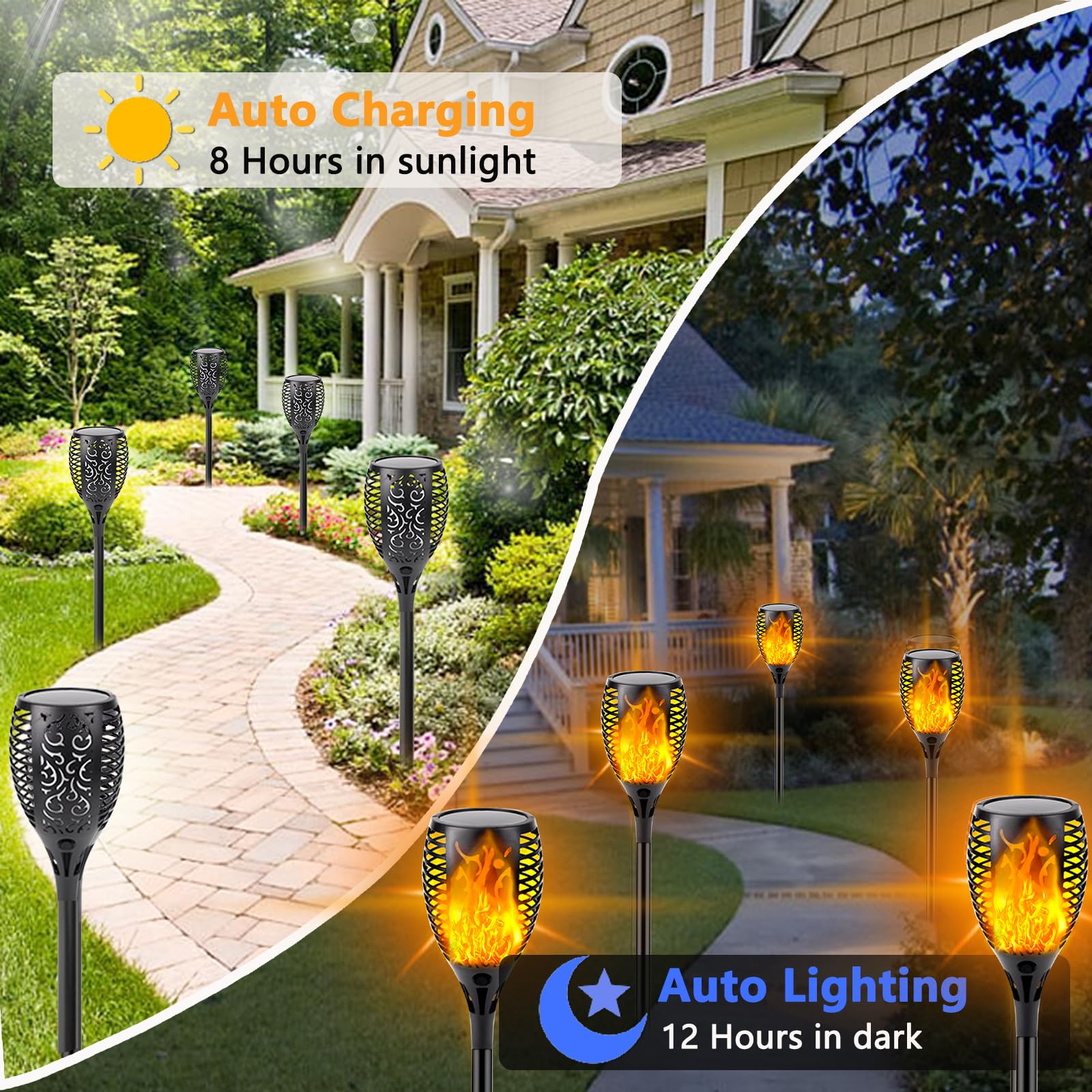 Upgraded Solar Lights Outdoor, 6 Pack Flickering Flame Solar Torch Lights with Super Larger Size for Garden Decor, Waterproof So