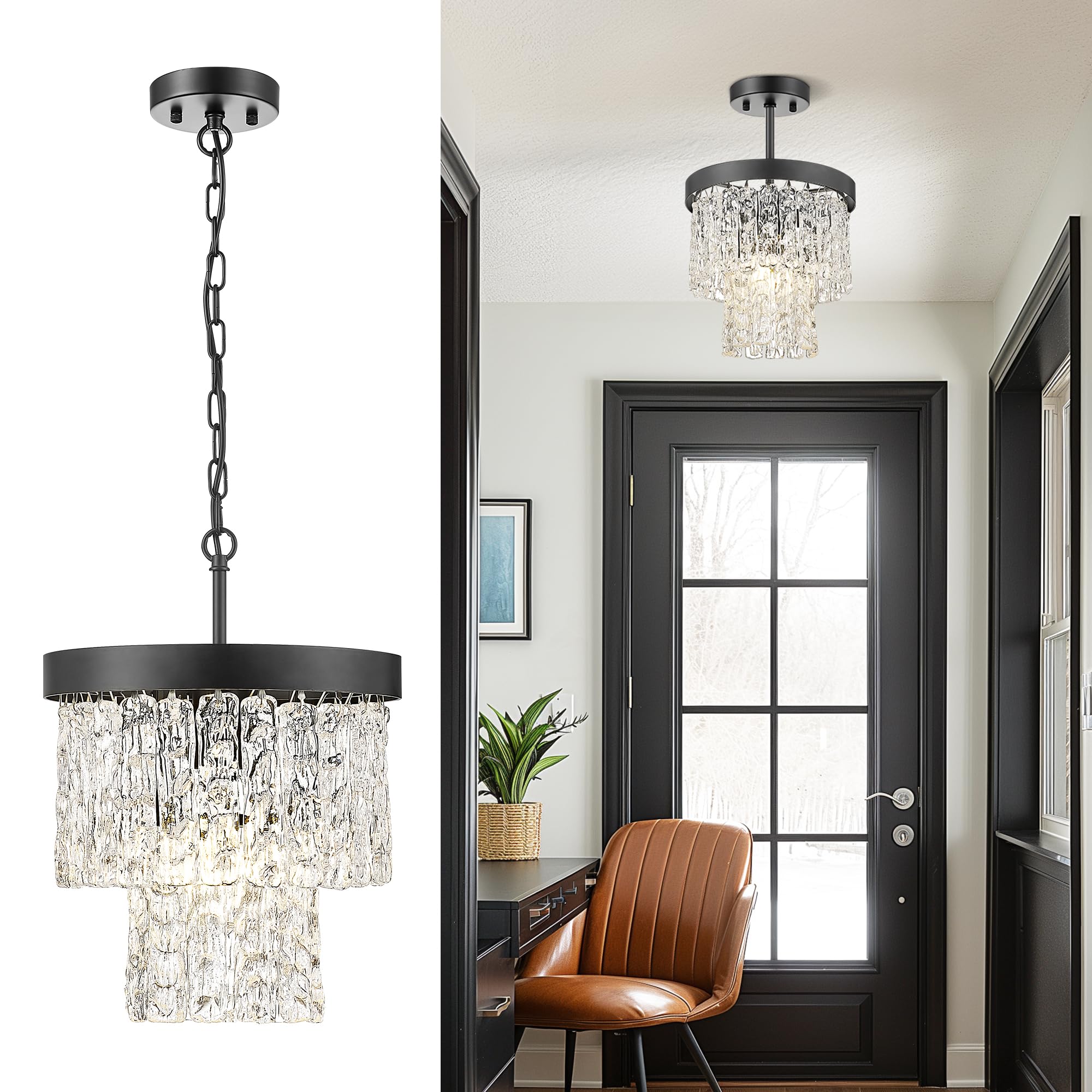 Cargifak 10 Water Ripple Pendant Lights  2-Tier Modern Pendant Lights Kitchen Island  Black Hanging lamp  Chandeliers for Dining Room Kitchen Island Bedroom Entryway  CC4848-1P-BK