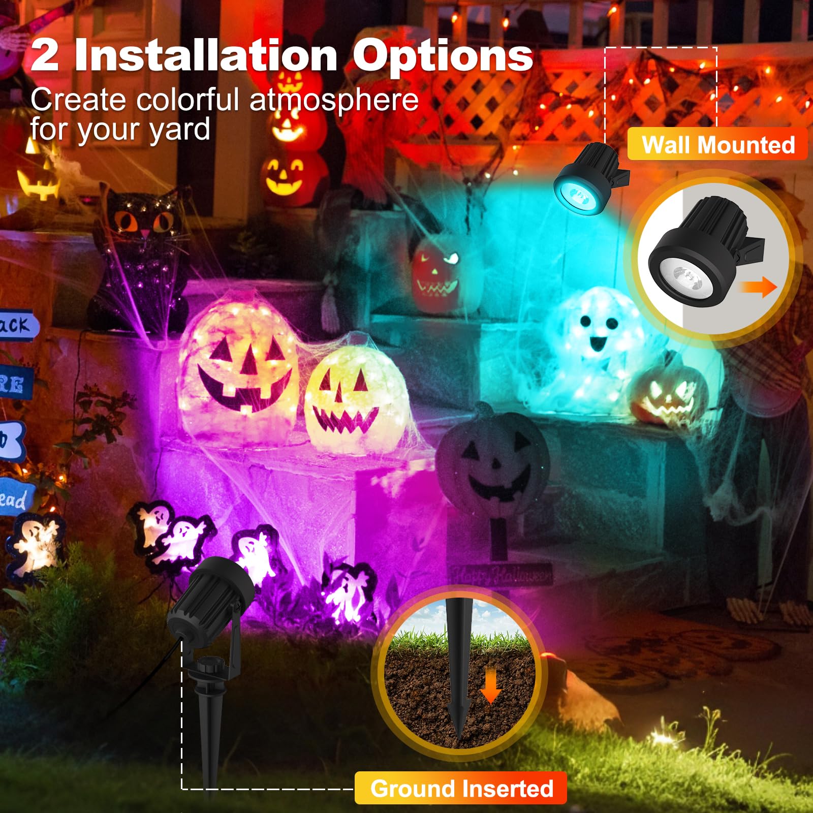 T-Sunus Solar Spot Lights Outdoor Color Changing 6-In-1, Solar Landscape Spotlights Rgb Lighting Waterproof Ip65 Wall Lamp 9.8Ft