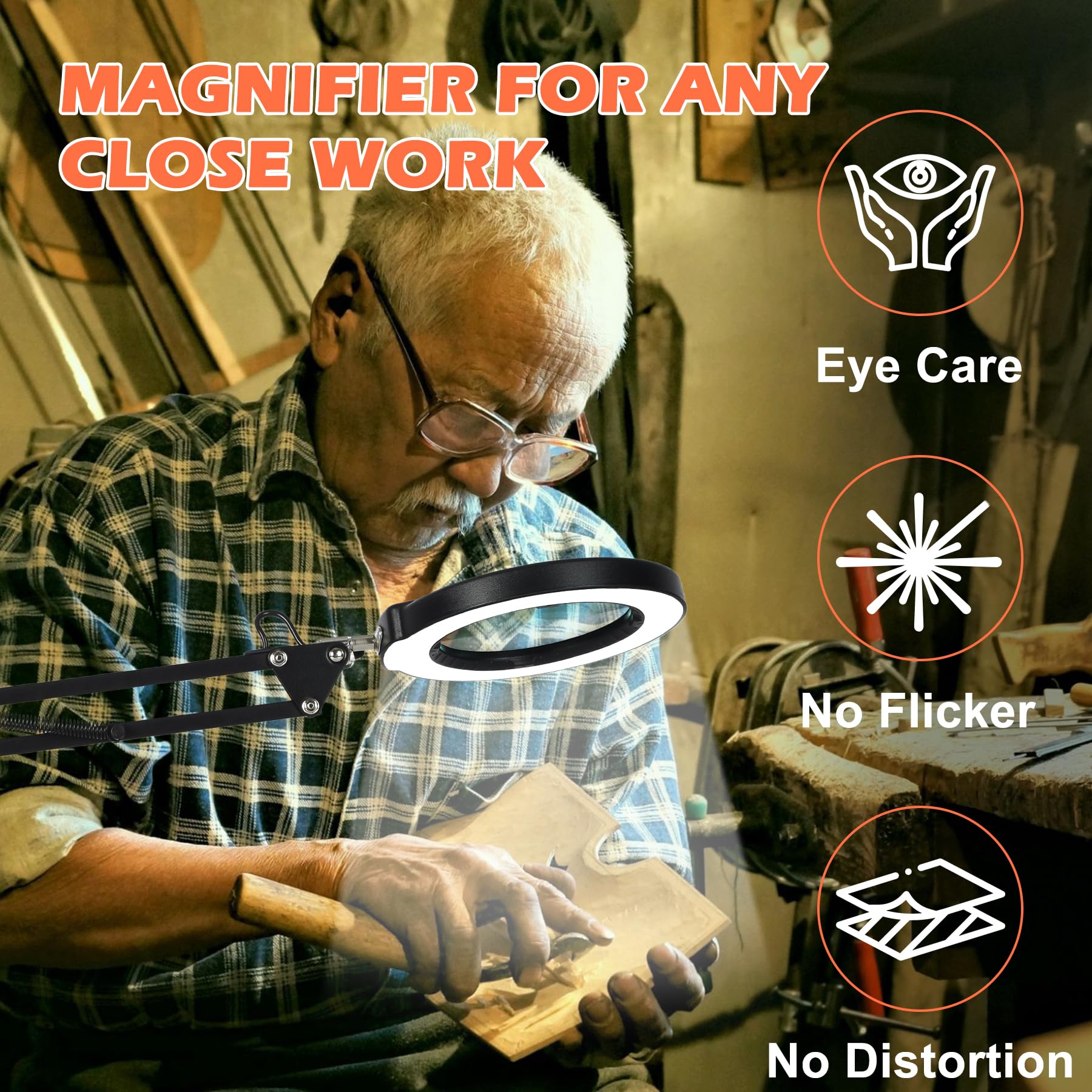 Magnieopti 10X Magnifying Glass With Light And Stand, Real Glass Lens Magnifying Desk Lamp, Lighted Magnifier With Light Steples