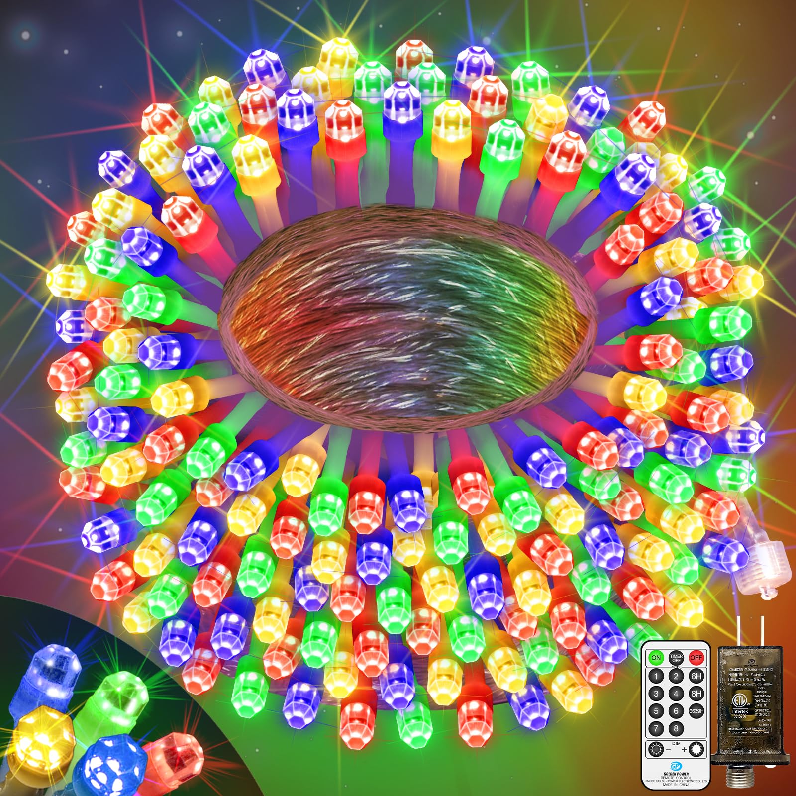 ROADAYLY LED Christmas Lights - 115FT 350LED Waterproof Twinkle String Lights with Timer, 8 Modes, Multicolor