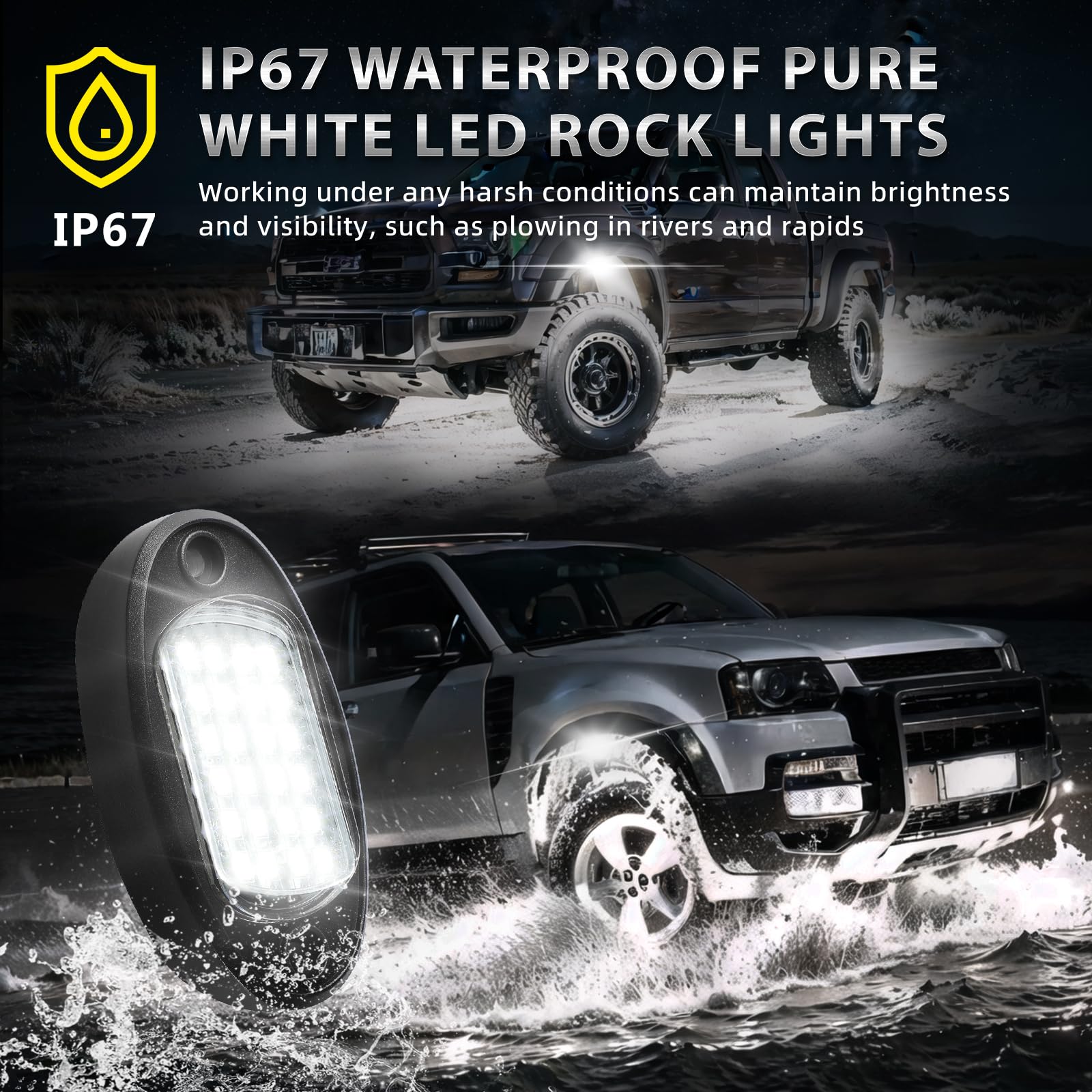 12 Pods Pure White Led Rock Lights With Extension Wires  6500K Super Bright White Underglow Kit For Truck Trailer Offroad Pickup Sxs Utv  Ip67 Waterproof Under Trailer Lighting