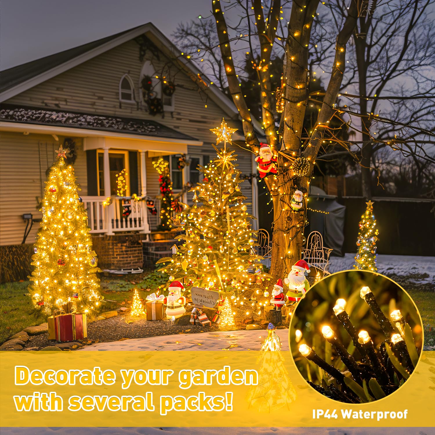 JMEXSUSS Battery Operated Christmas Lights, 100 LED Warm White, 33 FT String Lights, 2 Pack, Waterproof for Indoor Outdoor Decor