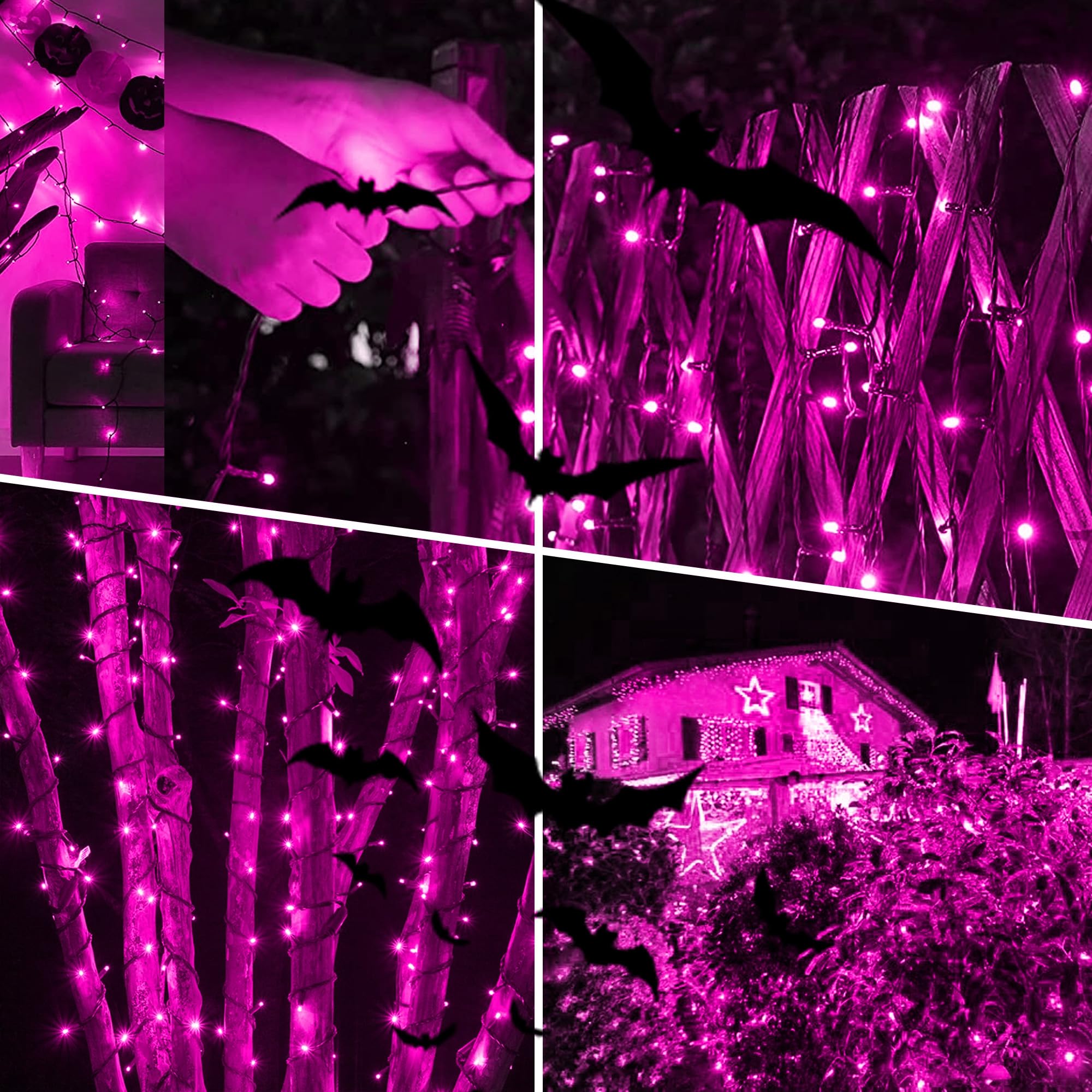kemooie 500 LED Pink Fairy Lights, 164 FT, Black Wire, 8 Modes, Indoor/Outdoor Decoration