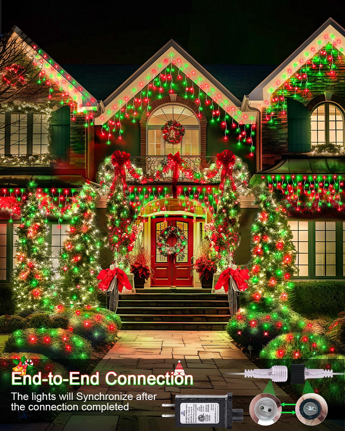 JIXXULVU Christmas Lights - 106FT 972LED Waterproof Red and Green Fairy Lights, 8 Modes, Connectable for Outdoor Decoration