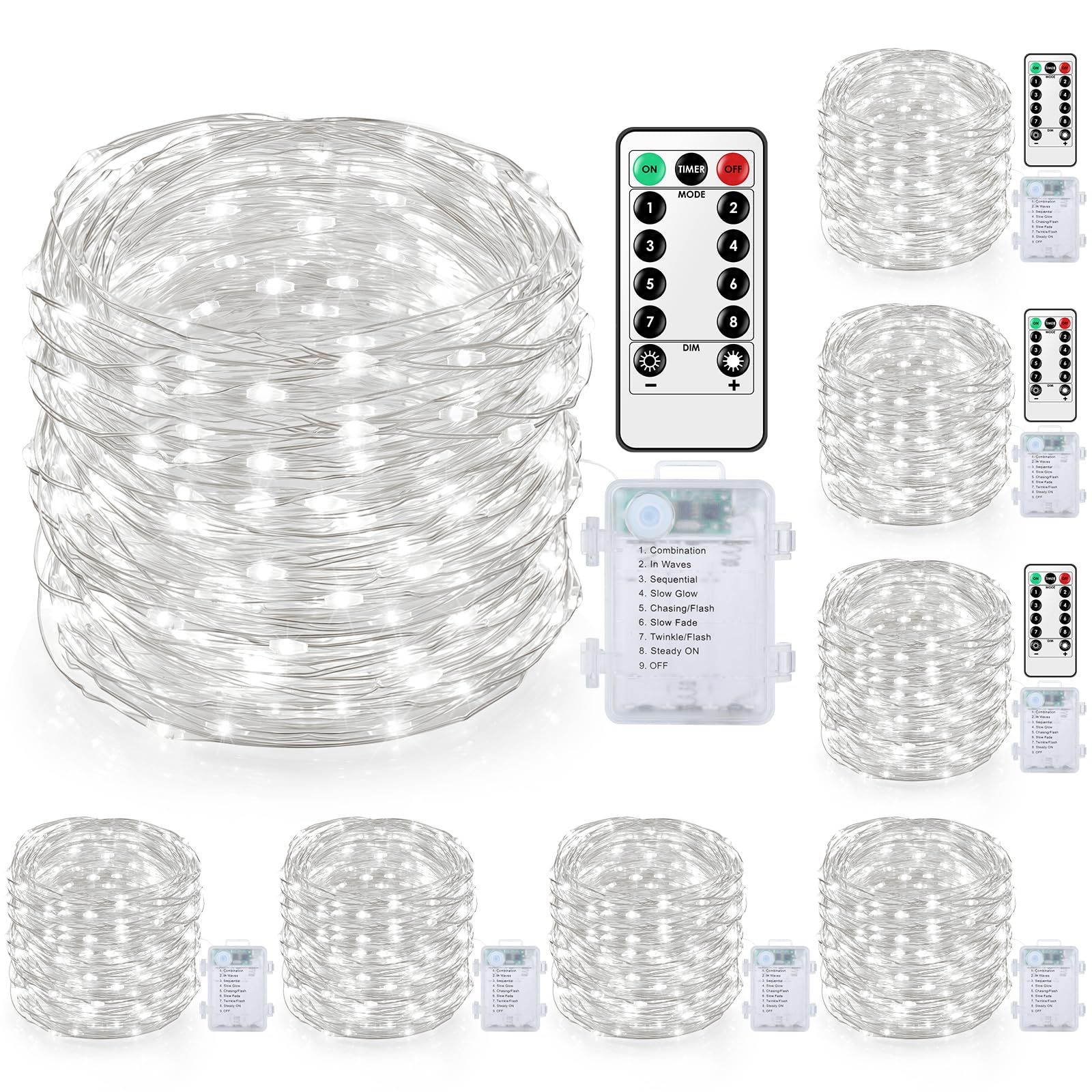 Mlambert 40FT Fairy Lights, Battery Operated, Waterproof, Dimmable, Cool White, 8 Modes, Model OKDMX-BWSL-02