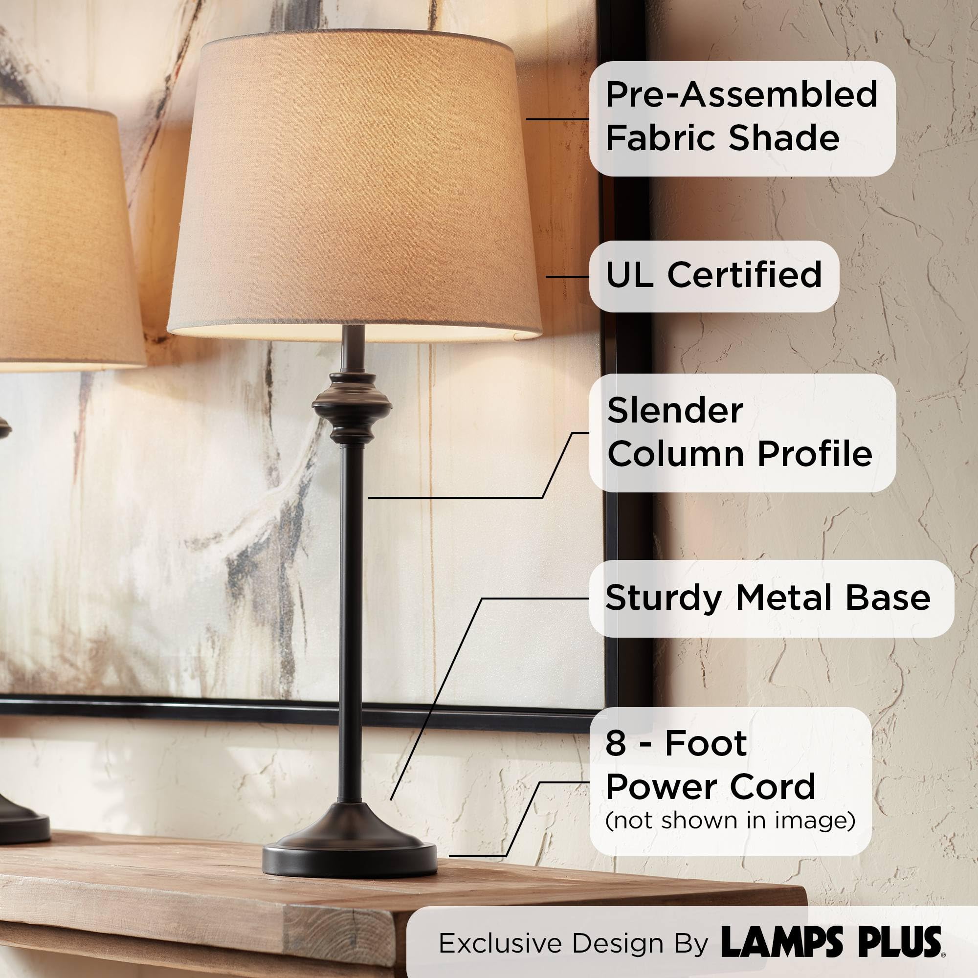 360 Lighting Buffet Table Lamps Set of 2, 26in Tall, Dark Bronze Metal, Oatmeal Fabric Shade, Model 67Y75