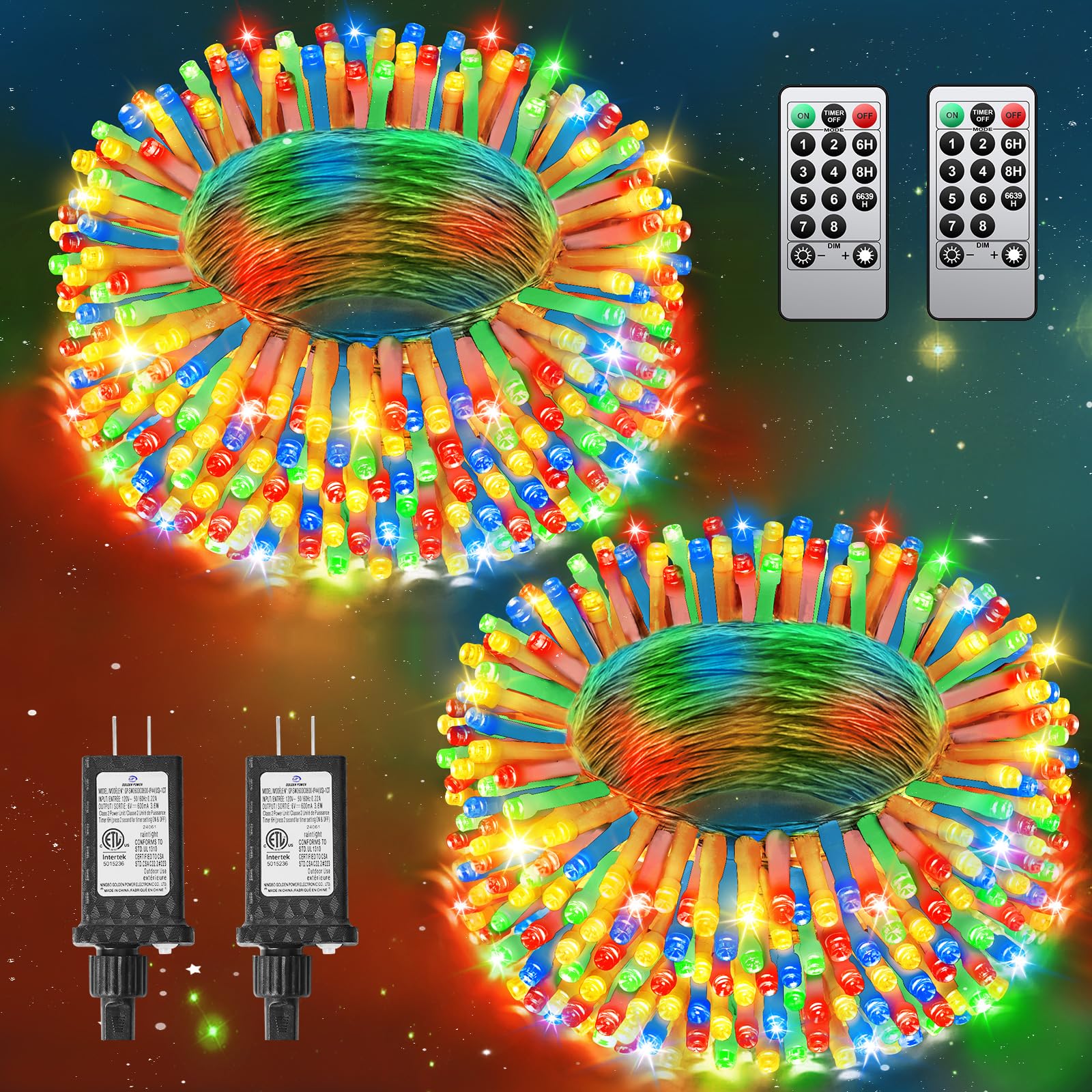 JIXXULVU Christmas String Lights, 250FT 760 LED, Multicolor, Indoor/Outdoor, Clear Wire, Model 300L, Timer & Memory Function