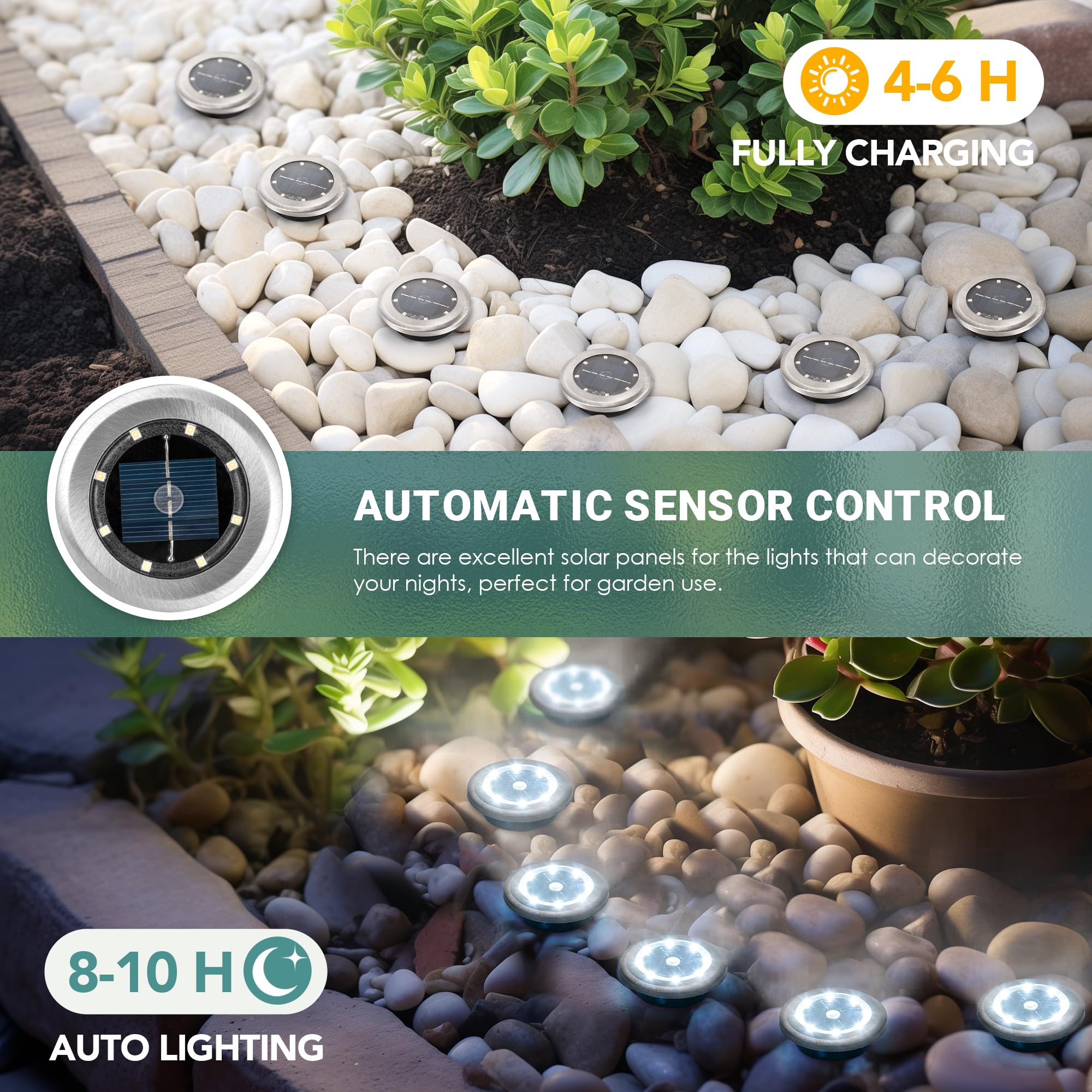 Solpex Mini Solar Ground Lights, 10 Pack Solar Lights Outdoor Waterproof, Pathway Lights Solar Powered, Solar Garden Lights, Lan