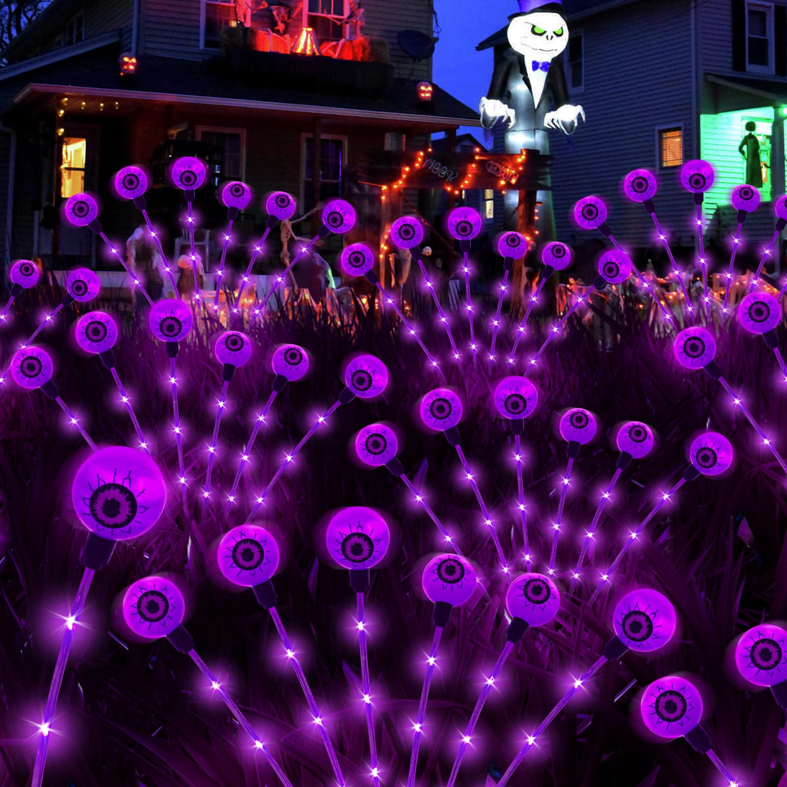 Behiller Halloween Solar Scary Eyeballs Path Lights, 12Led 3D Purple Floating Garden Decor