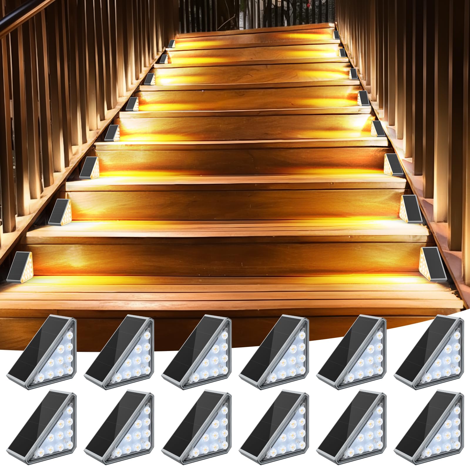 AUDLES Solar Stair Lights - Waterproof IP67 LED Outdoor Step Lights, 12 Pack, Gray, Model AUStep LightsNEW