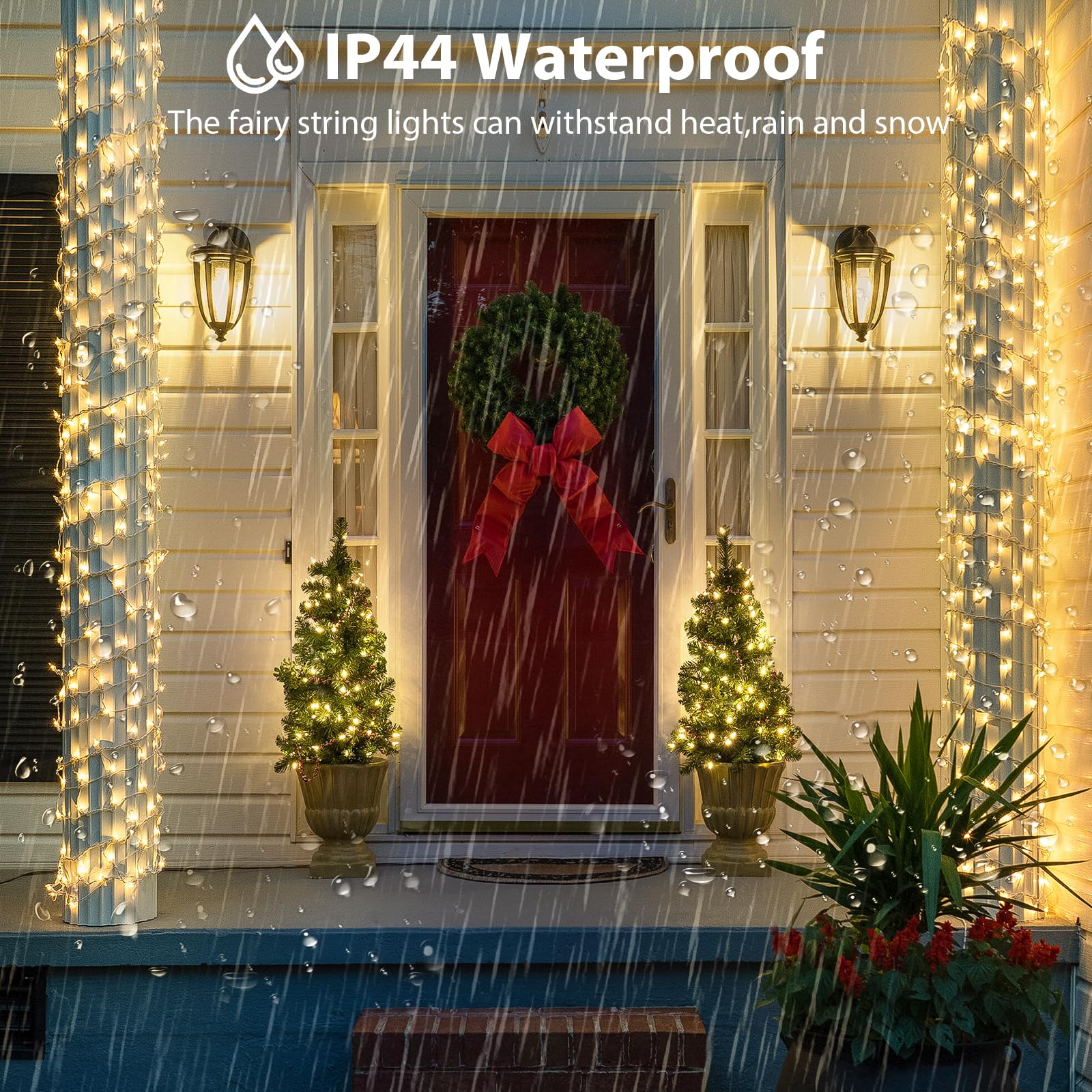 KAQ Connectable Christmas String Lights 240LED Warm White Clear Wire 88Ft 13 Modes Model GP-SW290DC0209-IP44