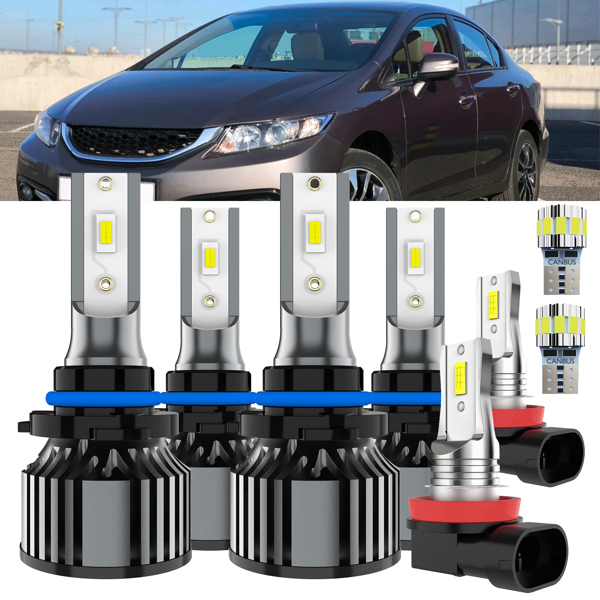 AYOTZIH Bulbs Fit For Honda Civic 2014-2015 Sedan & 2006-2013, High Beams Low Beams Fog Lights License Plate Lights Combo, 400% 