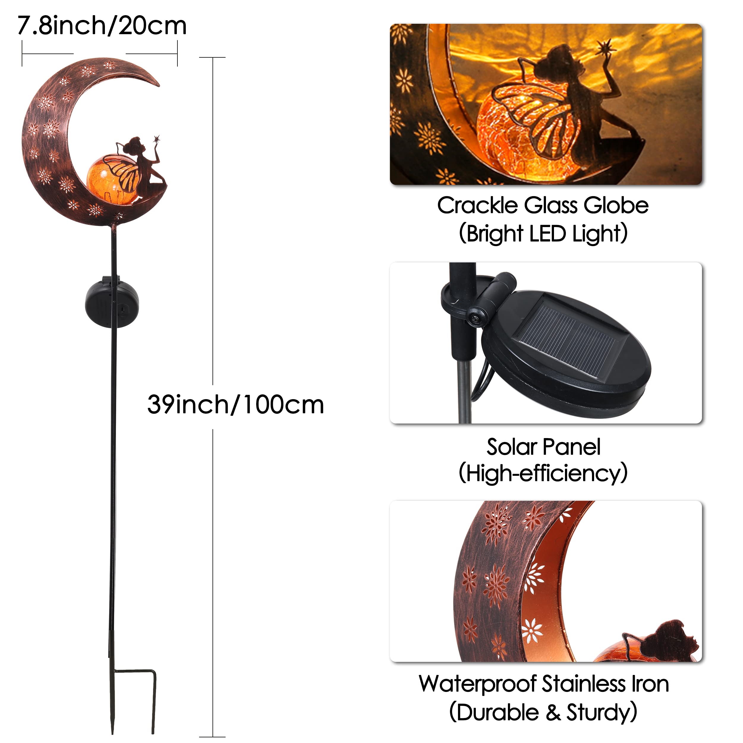 Teresa'S Collections 39'' Solar Metal Fairy Garden Decor - Copper Gold Yard Stake For Outdoor Gifts