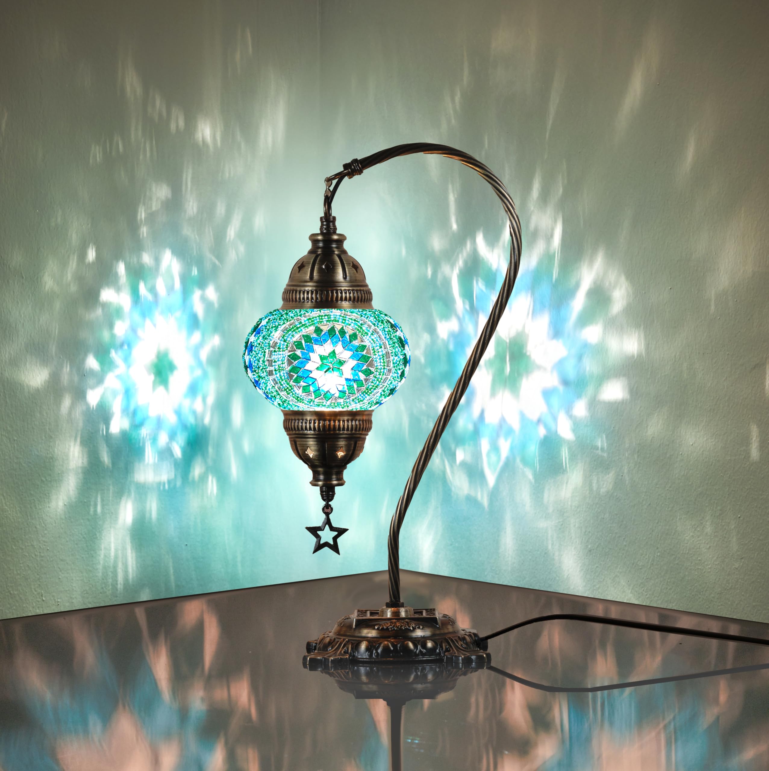 DEMMEX Handmade Turkish Moroccan Colorful Mosaic Antique Table Desk Bedside Night Lamp Lampshade, Turquoise, Teal, Green