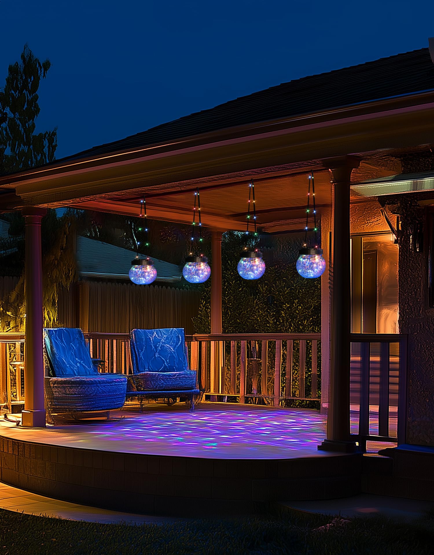 Partphoner Solar Lantern Solar Lights Outdoor Waterproof 6-Pack, Solar Powered Hanging Lights Cracked Glass Hanging Globes For C