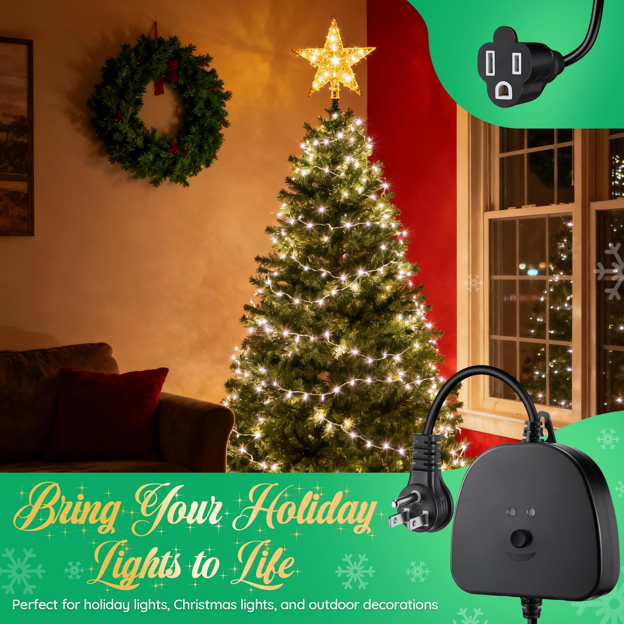 Gulfmew Christmas Light Controller, Remote, Timer, Dusk to Dawn, 23.6" Waterproof, Black, Model TD-Gulfmew-1038