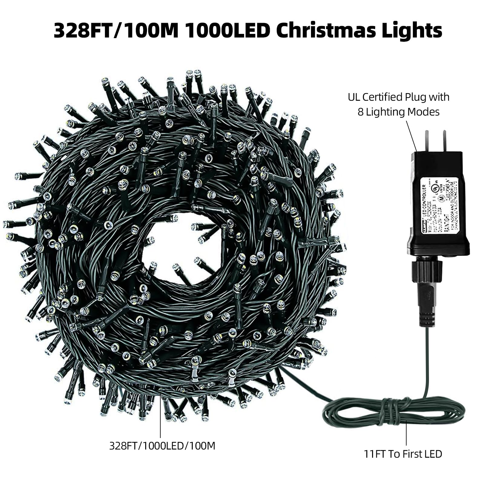 Mzd8391 328Ft 1000Leds Christmas Lights Outdoor Indoor 8 Modes For Christmas Tree Party Decoration, 100% Ul Listed (Multicolor)