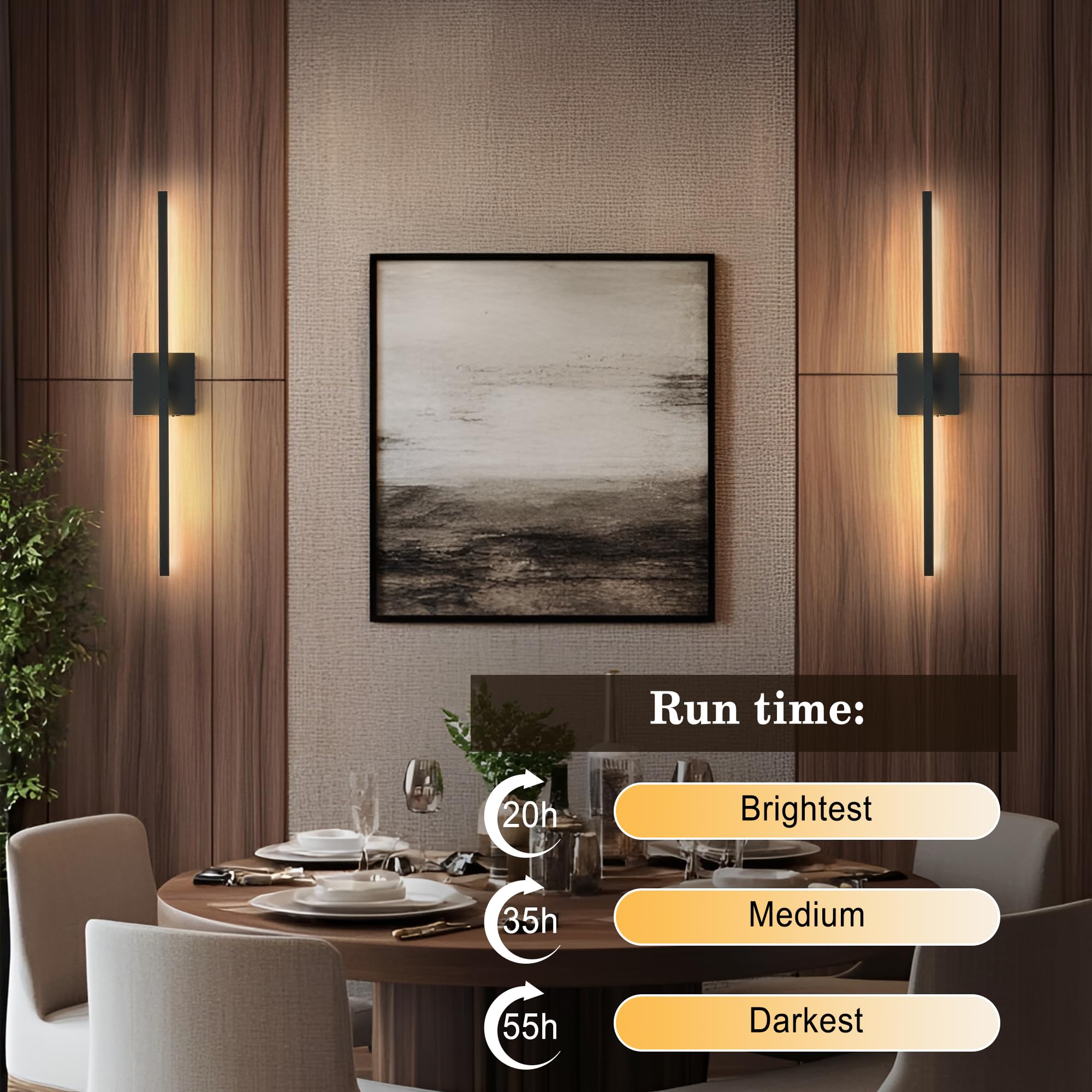 KARTOOSH Wireless Wall Sconce Lamp, Rotatable, Remote Control, Adjustable Light, 28.3" Black, Battery Operated, Model ZM320BBL70-1A-N