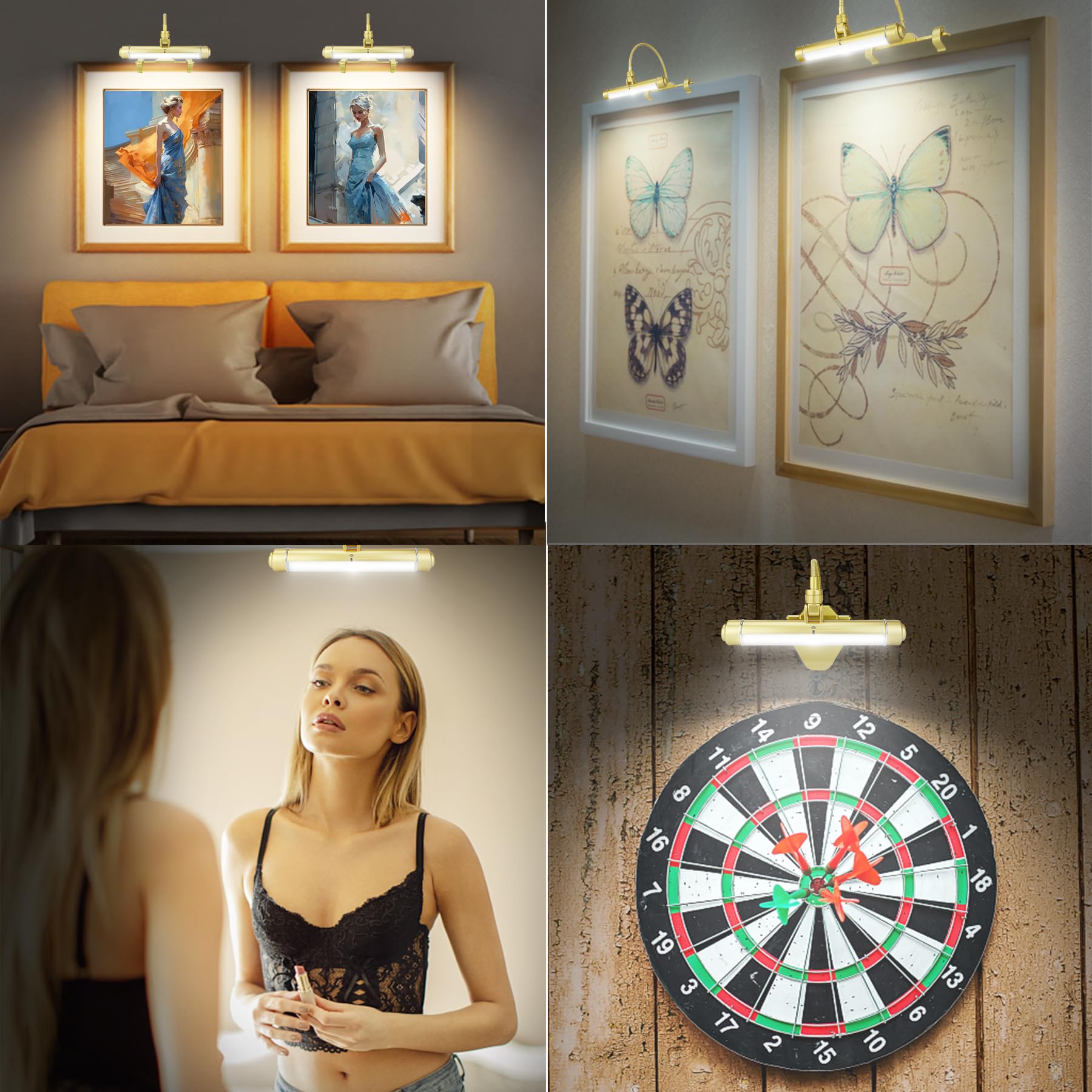 BIGMONAT Wireless Picture Light, Rechargeable, Dimmable, 8.4 inch, Gold, Model B600-Gold, Clip-on Display Lamp for Artwork