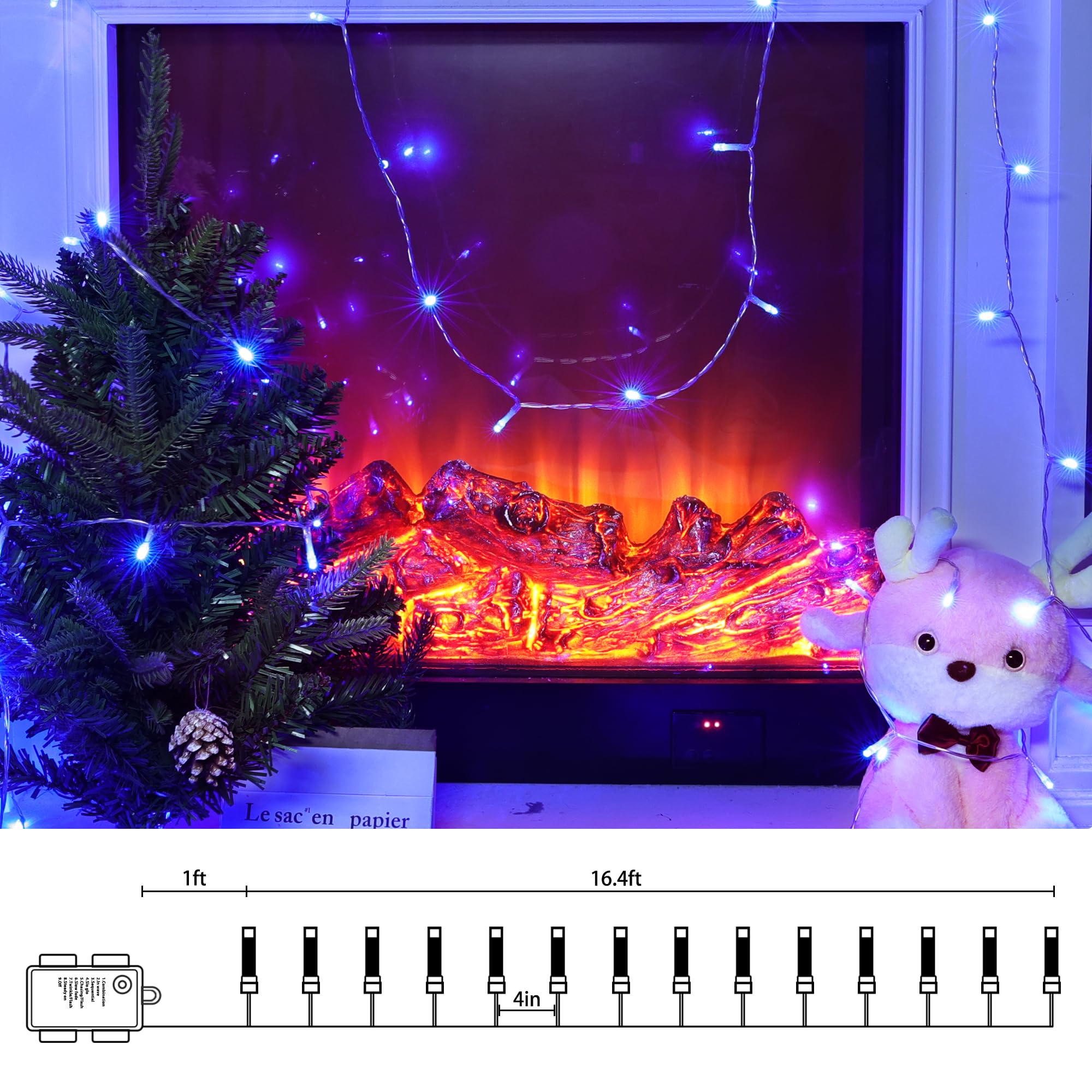 Lomotech Battery Operated Christmas Lights - 4 Pack Total 66Ft 200Leds String Lights 8 Modes Waterproof With Timer For Home  Garden  Party  Holiday  Tree Decoration (Clear Wire  Blue)