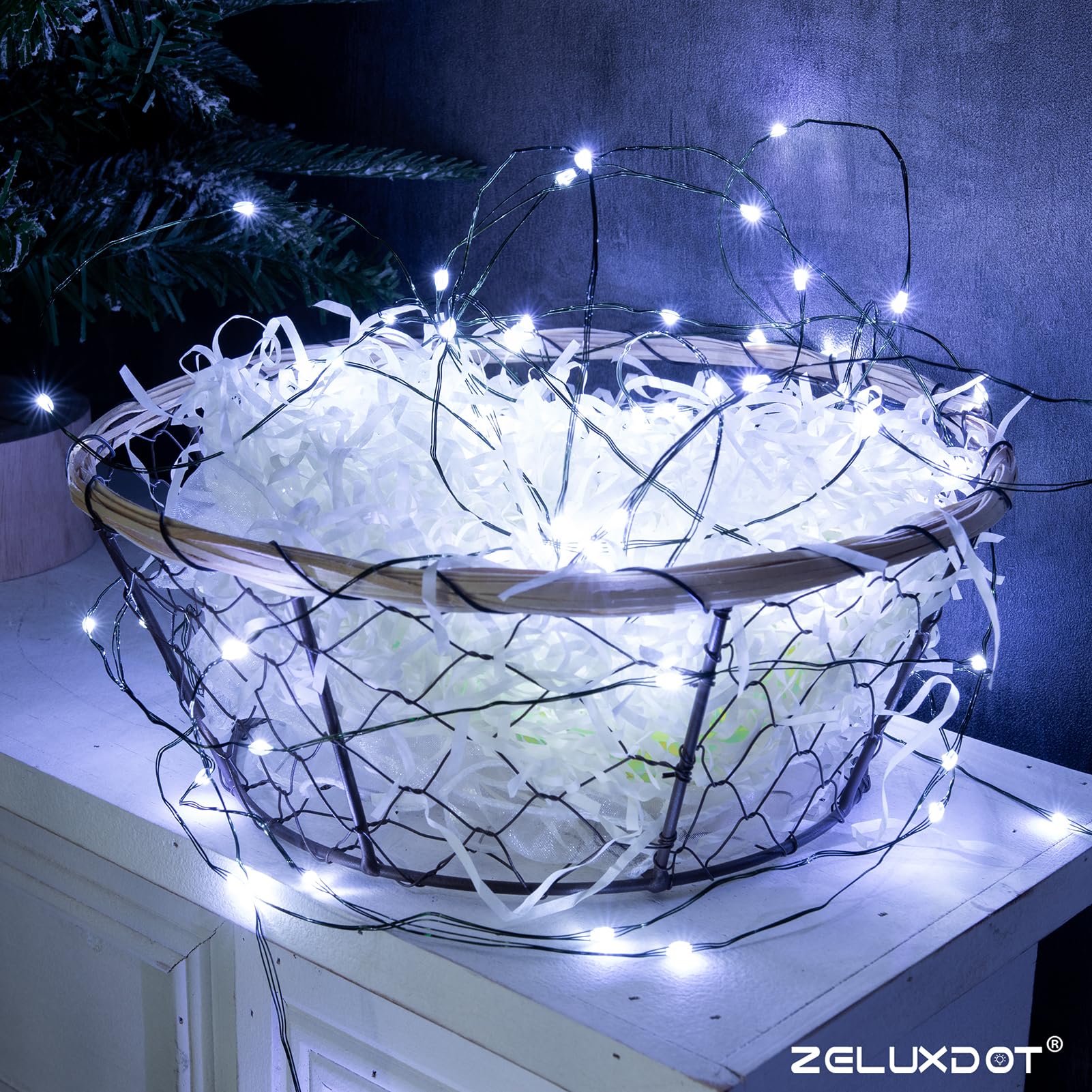 Zeluxdot 100Ft Waterproof Fairy Lights, 300 Leds, Cool White, 8 Modes, Remote Control, Green Wire For Indoor/Outdoor Decorations