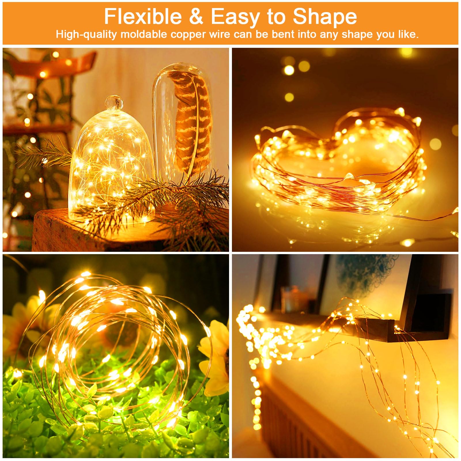 Cshare Solar Fairy Lights Outdoor Waterproof,16.4Ft 50Led Solar String Lights For Outside 8 Modes 2 Packs For Christmas Hallowee