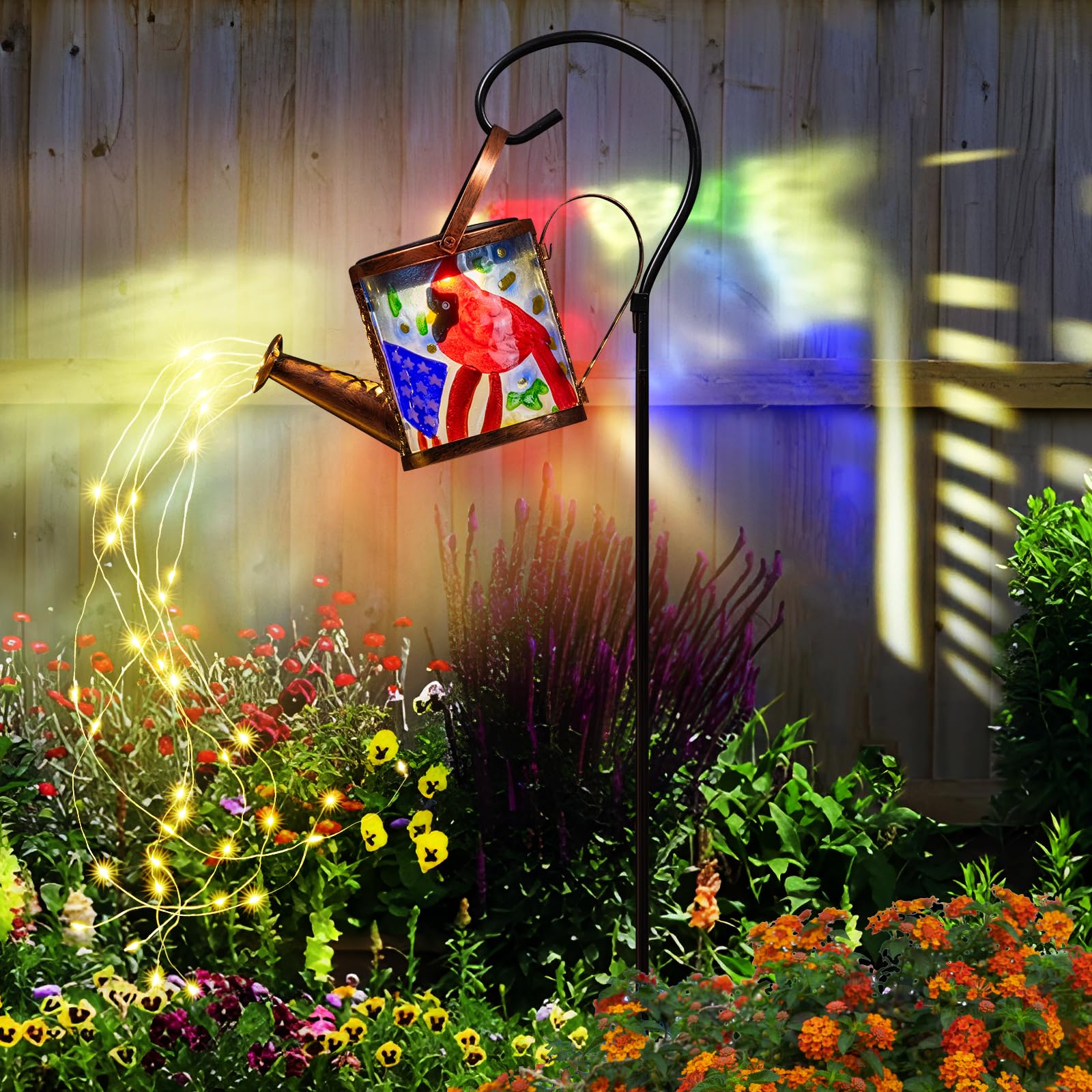 Larekook Solar Outdoor Watering Can Lights Decorative Path Lights, Metal Glass Solar Garden Light Outdoor Waterfall Decor Orname