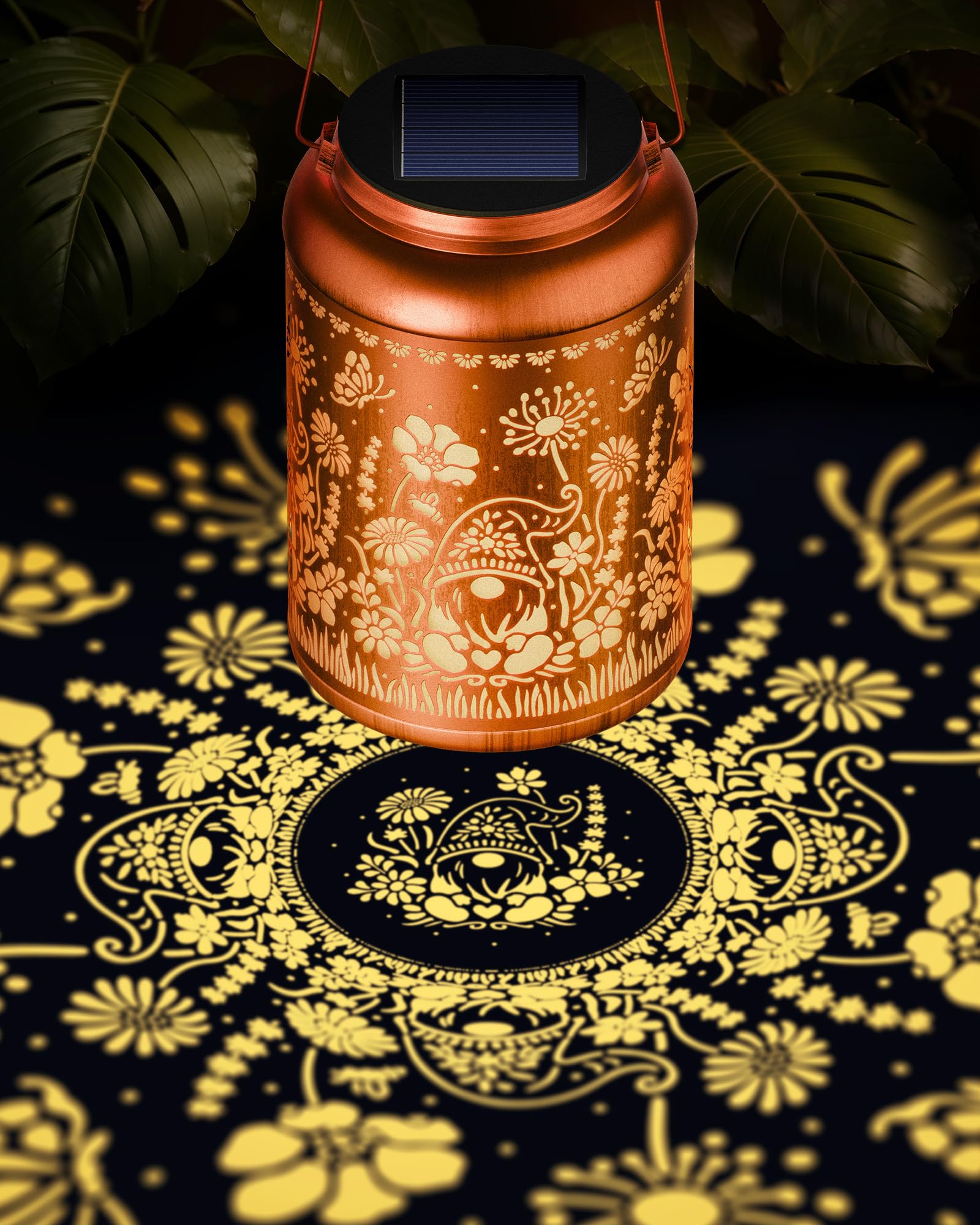 Gnome Solar Lantern Outdoor Waterproof Hanging Solar Lights For Outside Hollow Out Metal Garden Decor For Outside Gnomes Decorations For Yard Housewarming Gifts For Women