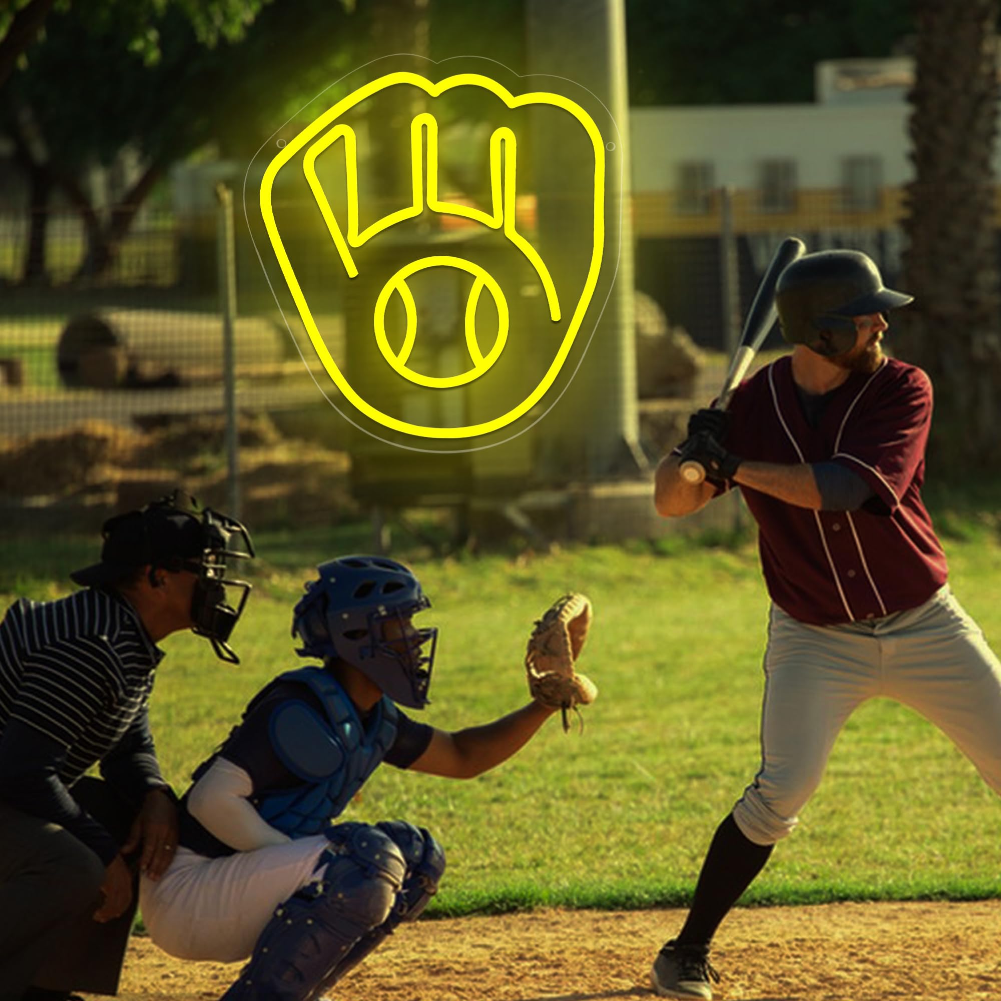 Brineon Baseball Neon Sign - Yellow LED Wall Decor for Man Cave, 13.5x12.6in Acrylic Light - Perfect Birthday Gift for Baseball Fans