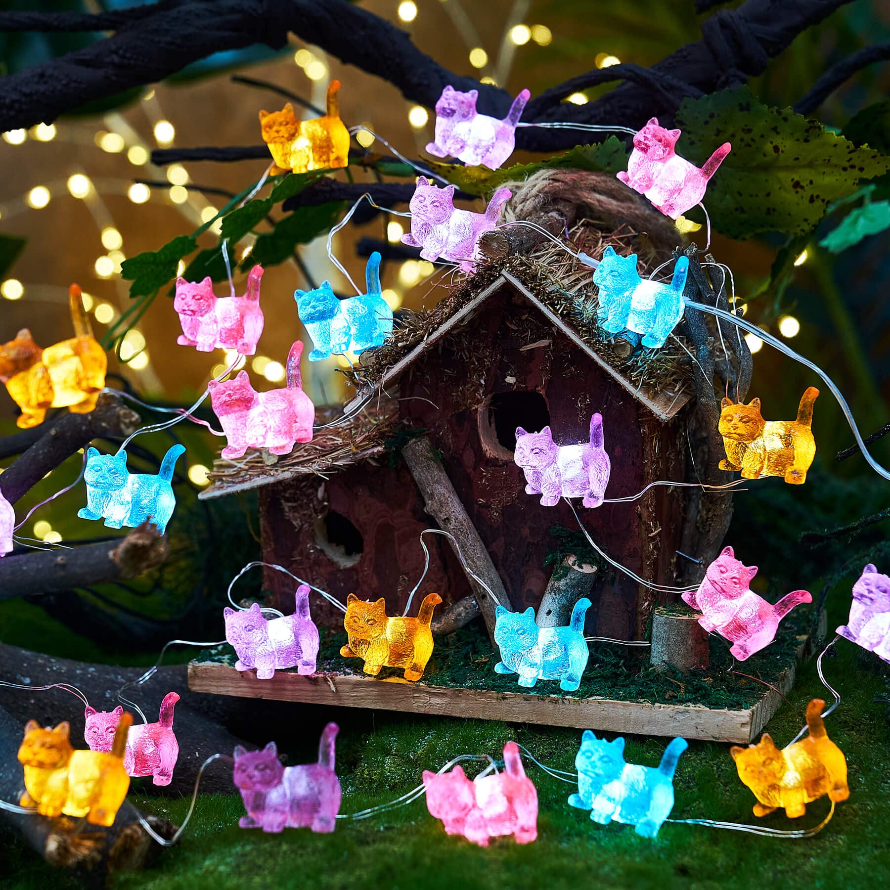 JASHIKA Cat String Lights Kawaii Deco Kitty Fairy Decorative Lights 10ft 30LED Battery Operated Novelty Lighting for Outdoor Wed