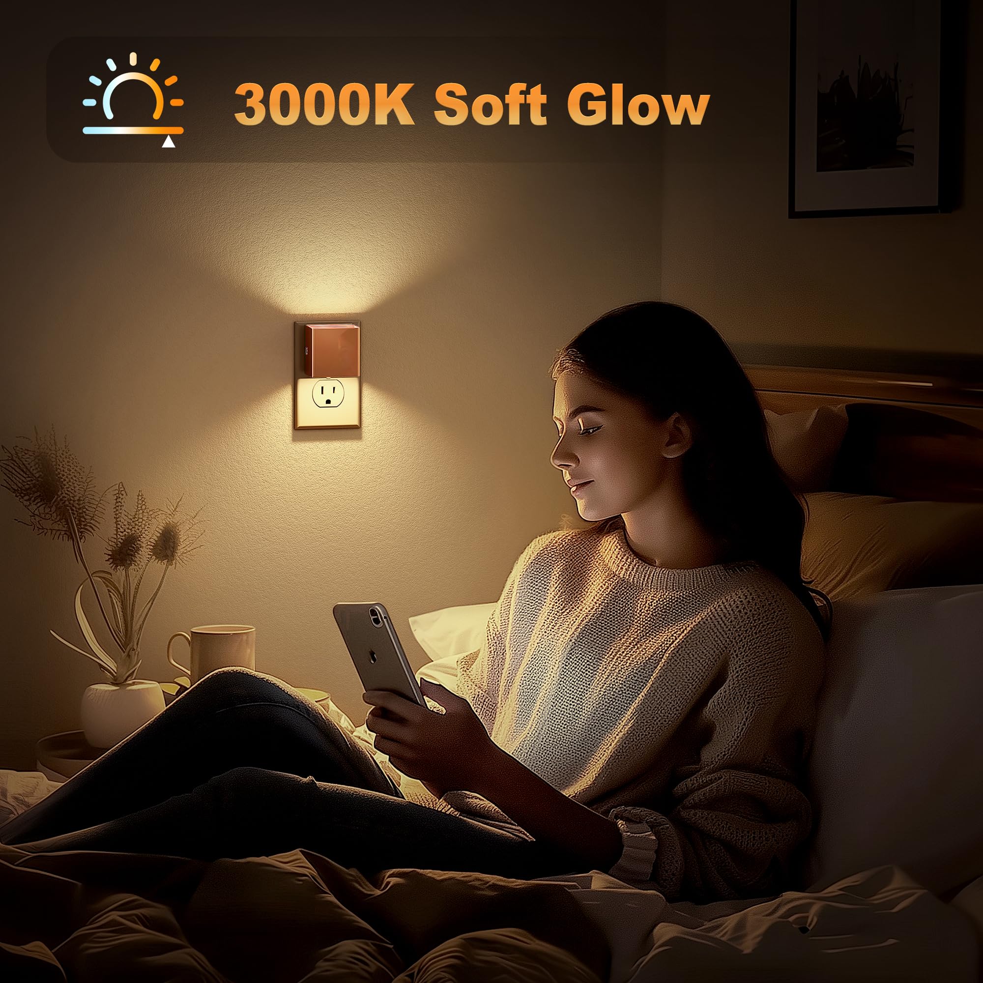 JandCase Night Light, Adjustable Brightness, 2 Pack, Square, Rose Gold-1, Model GY106RG, Plastic