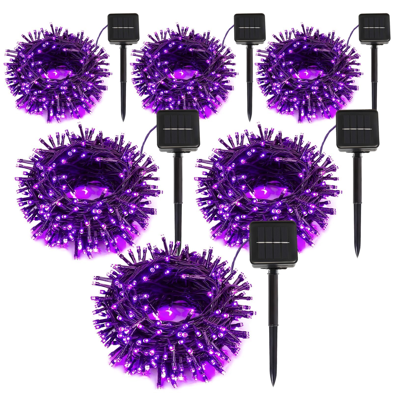SyouHome Solar String Lights, 600 LED, 236 FT, 8 Lighting Modes, IP65 Waterproof, 6 Pack, Purple