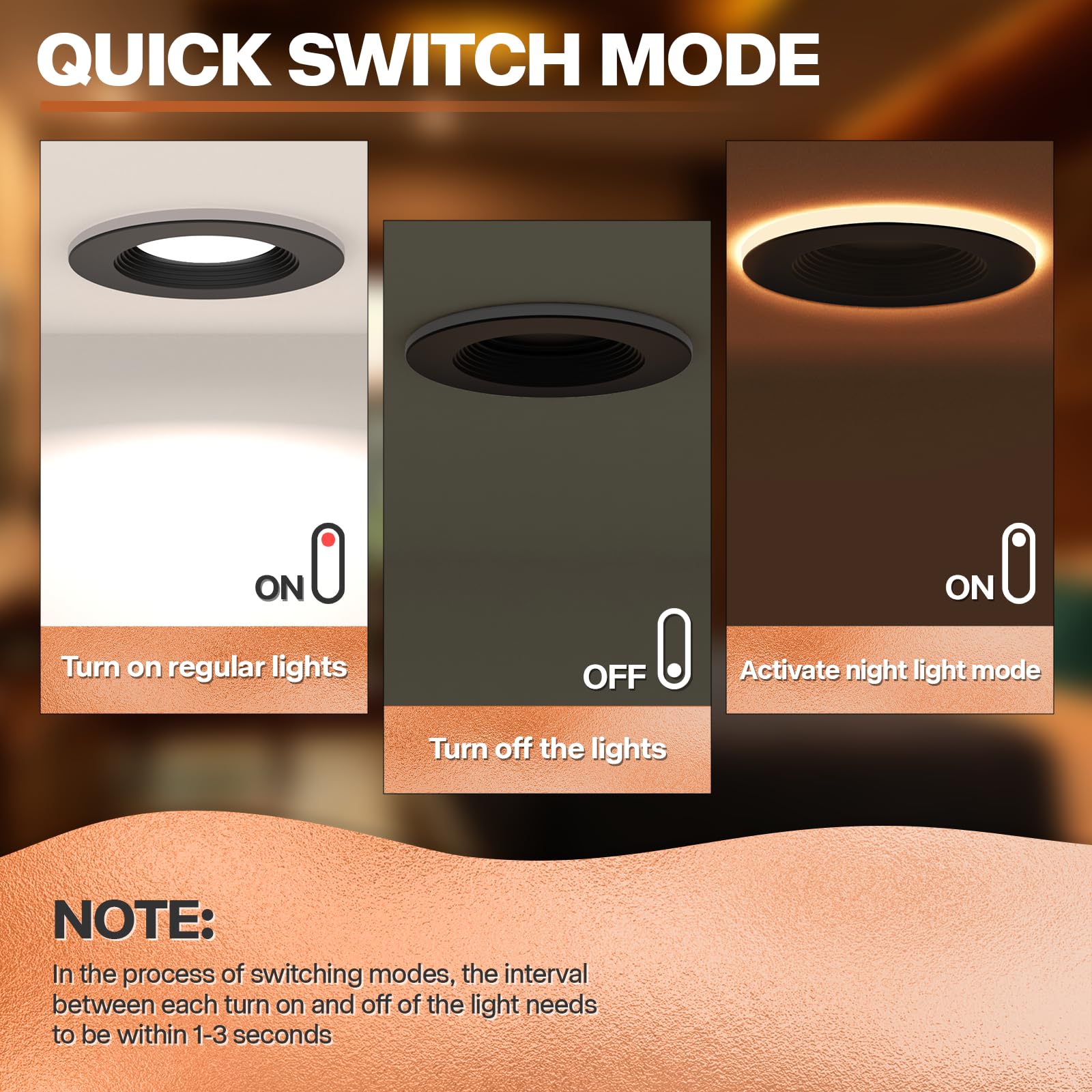 Powerasia 12 Pack Black 5/6 Inch Led Can Lights With Night Light, 5Cct Retrofit Recessed Lighting Selectable 2700K-6000K Dimmabl